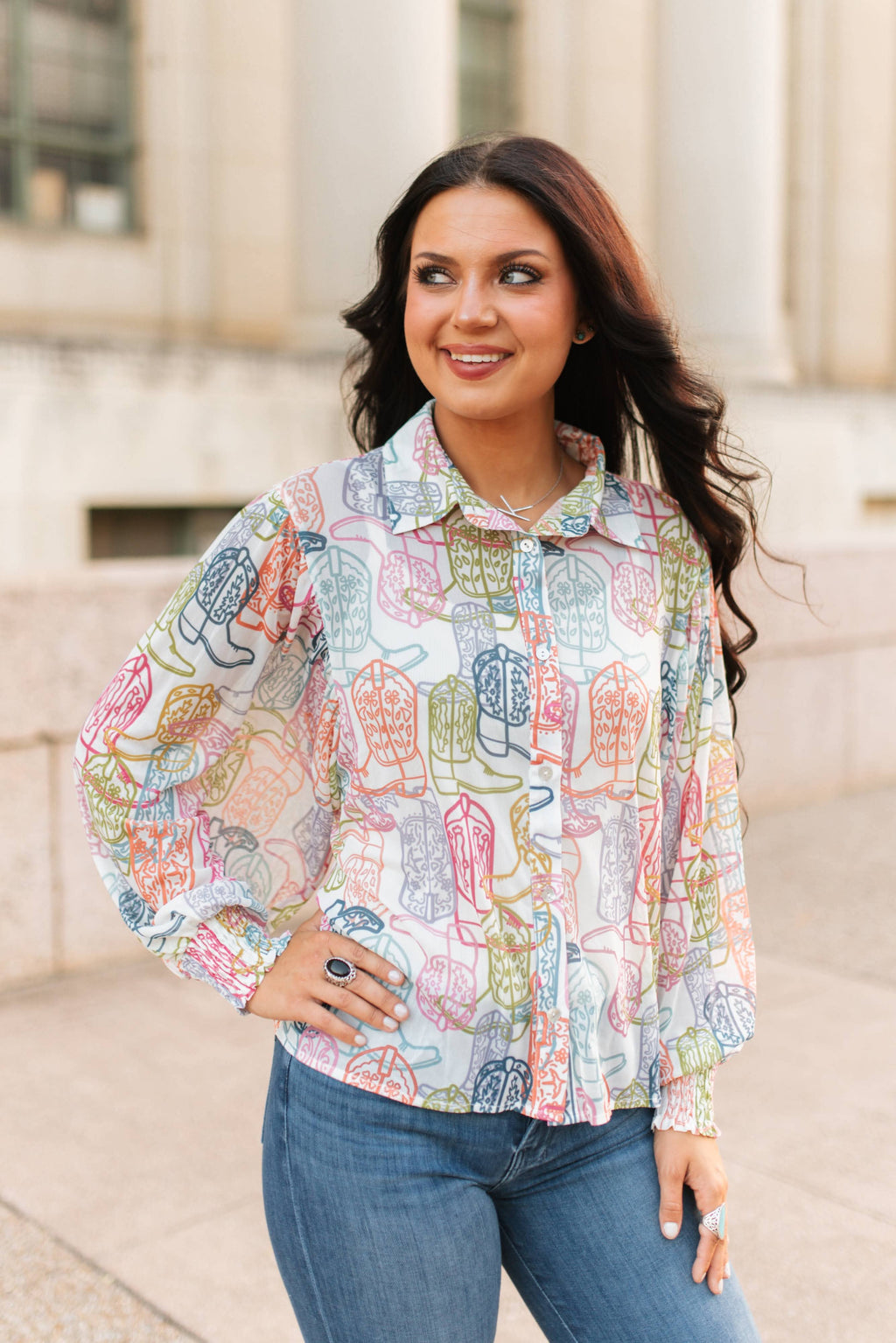 Multi Colored Boot Blouse