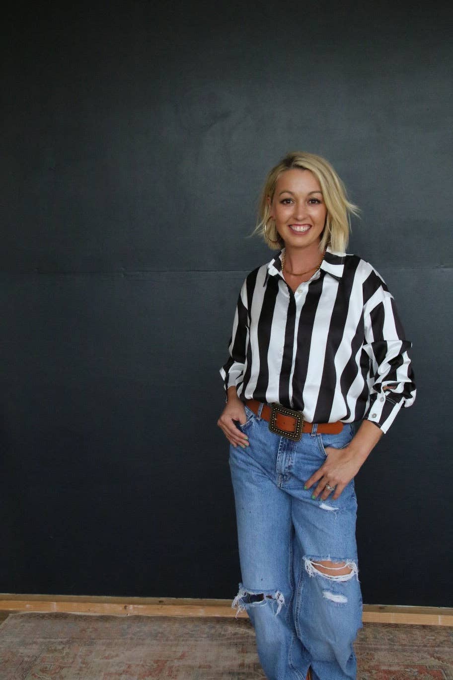 The Uptown Stripe Button Down Blouse