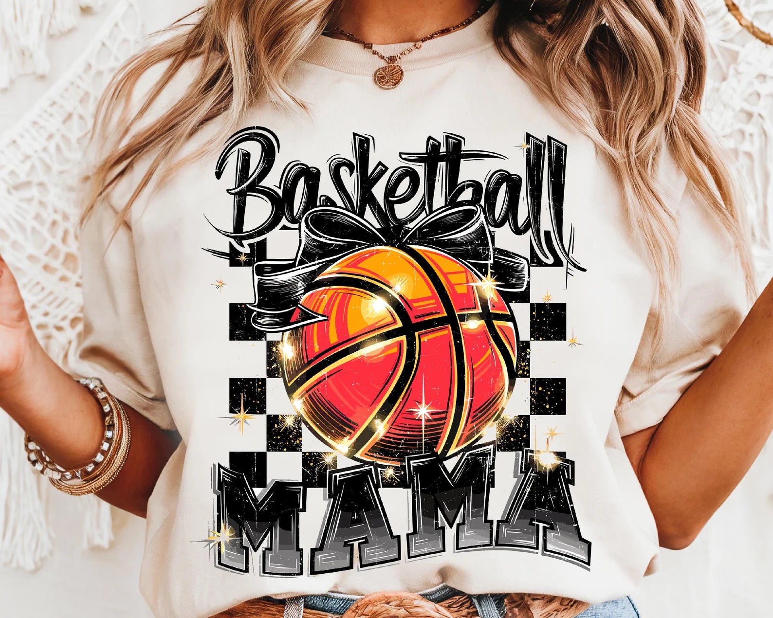 Checker Basketball Mama Graphic T-Shirt