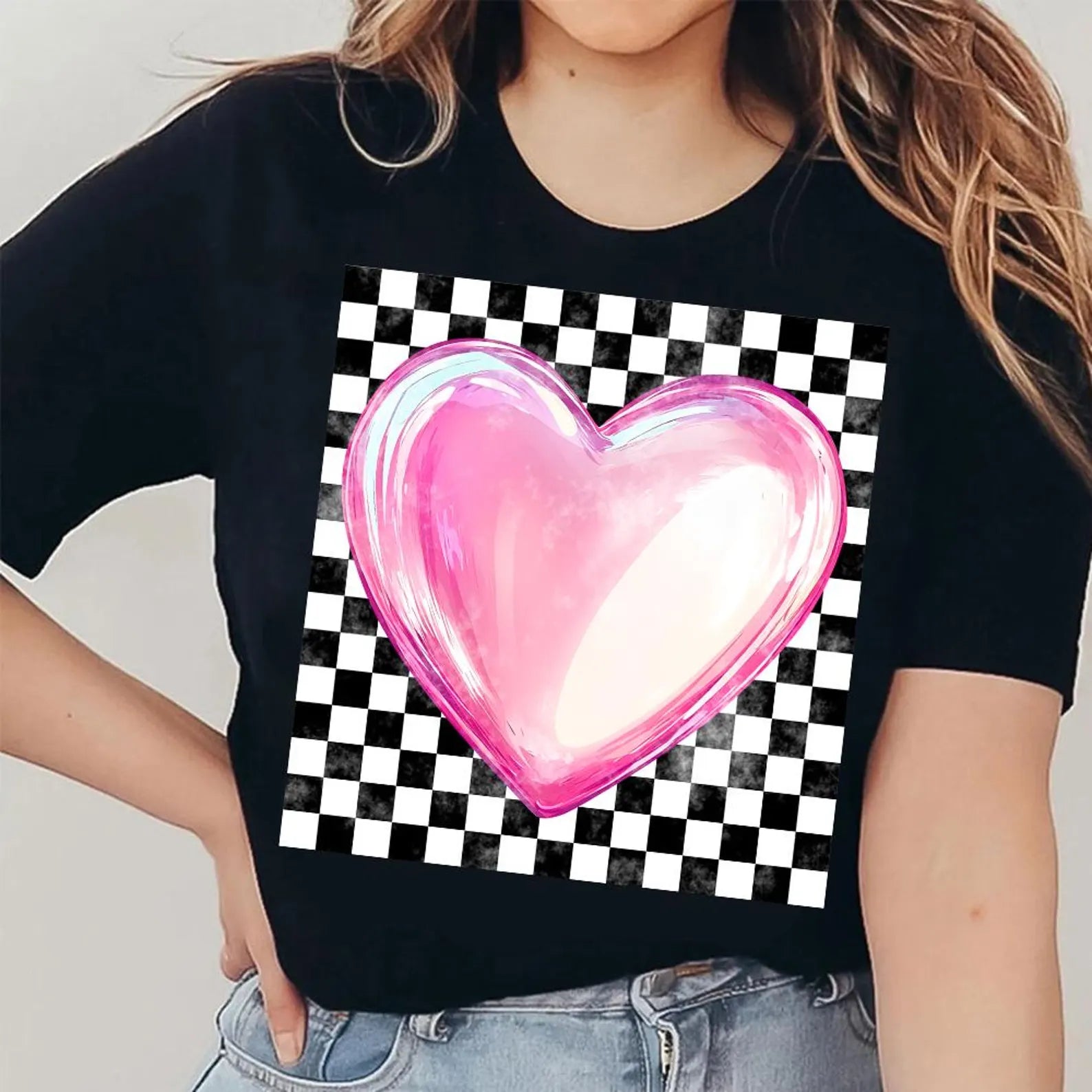 Pink Bubble Heart Graphic T-Shirt