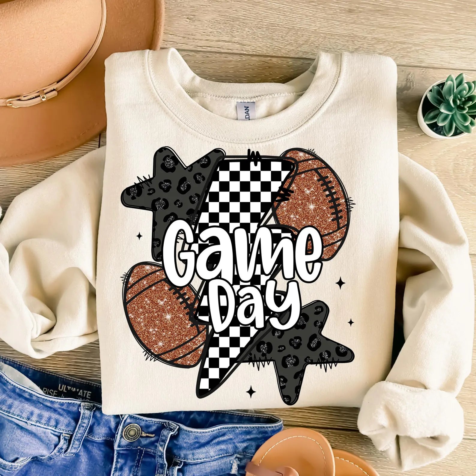 Glitter Football Game Day Graphic T-Shirt