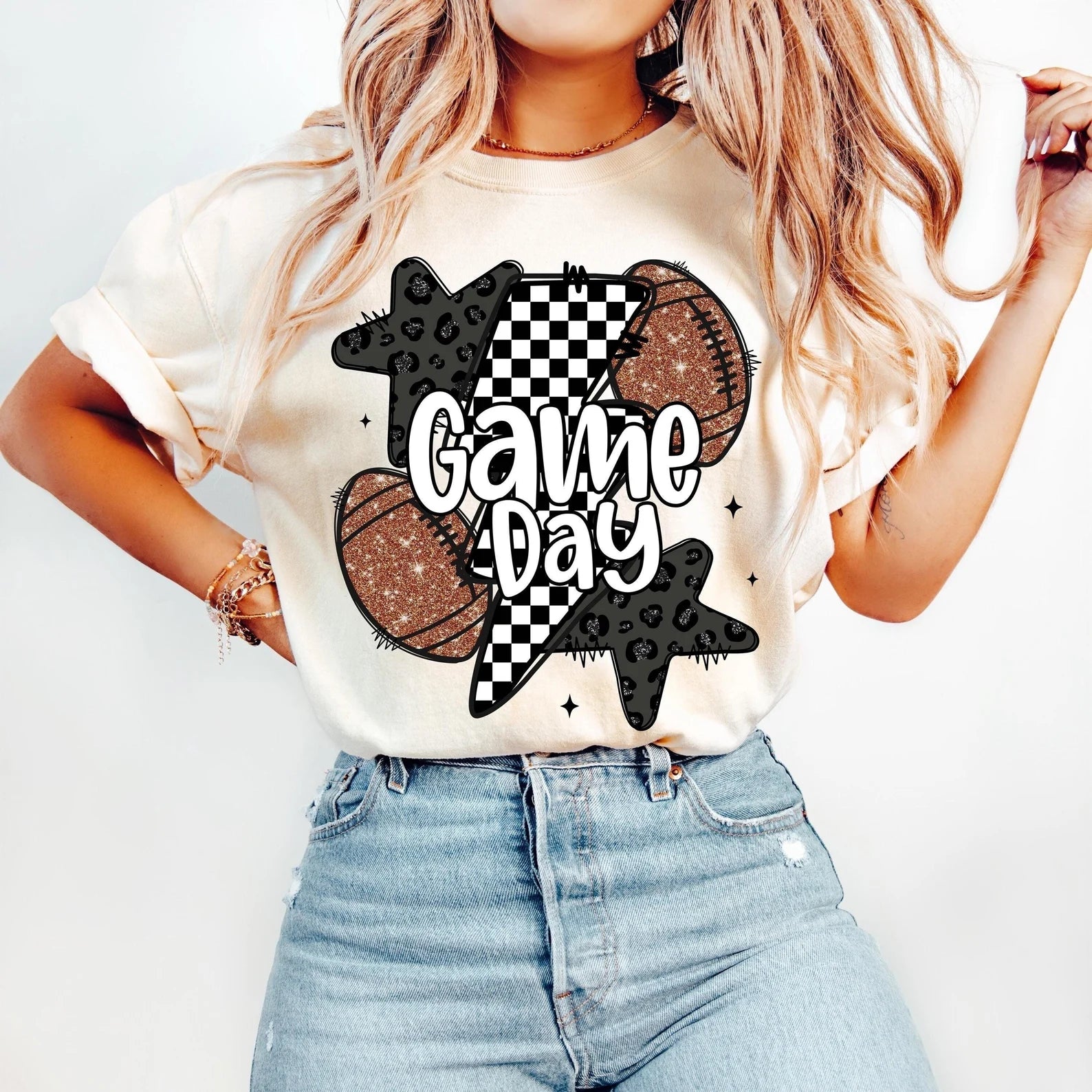 Glitter Football Game Day Graphic T-Shirt