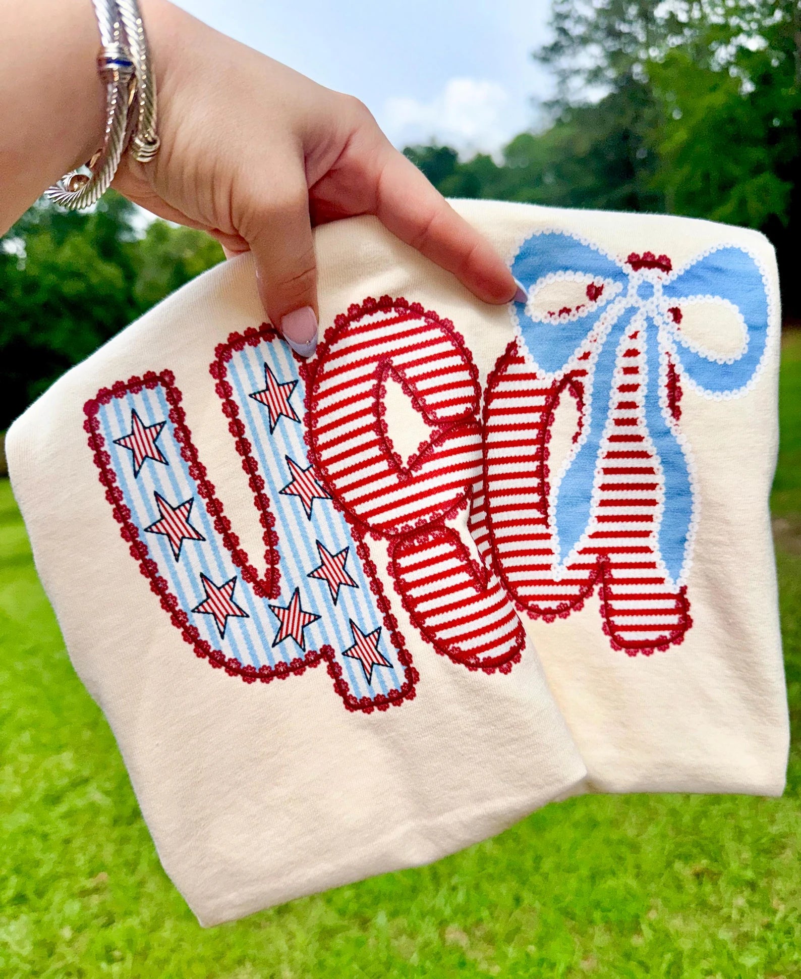 USA Seersucker Coquette Bow Graphic T-Shirt