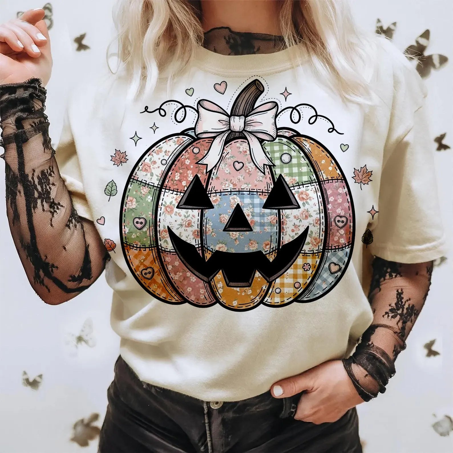 Patchwork Pumpkin Graphic T-Shirt