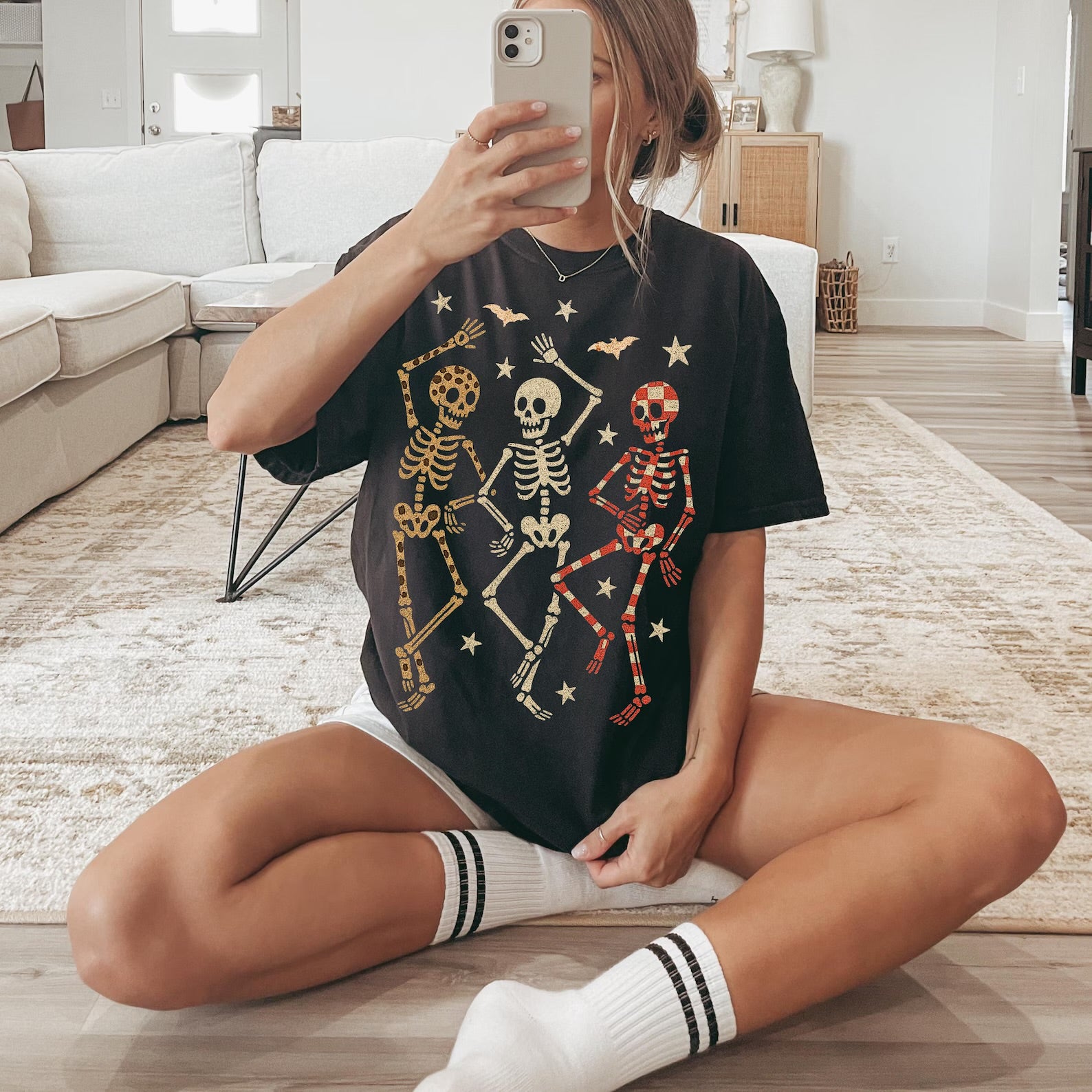 Dancing Spooky Skeletons Graphic T-Shirt