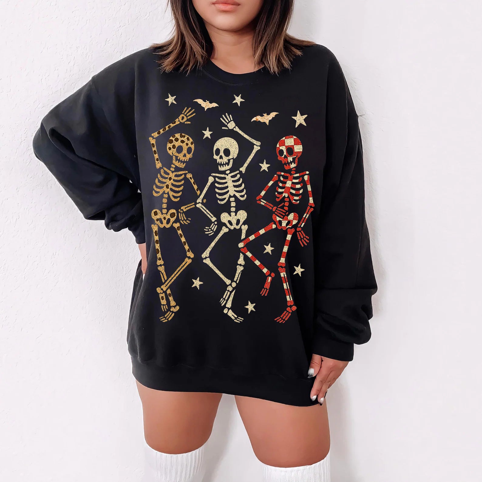 Dancing Spooky Skeletons Graphic T-Shirt