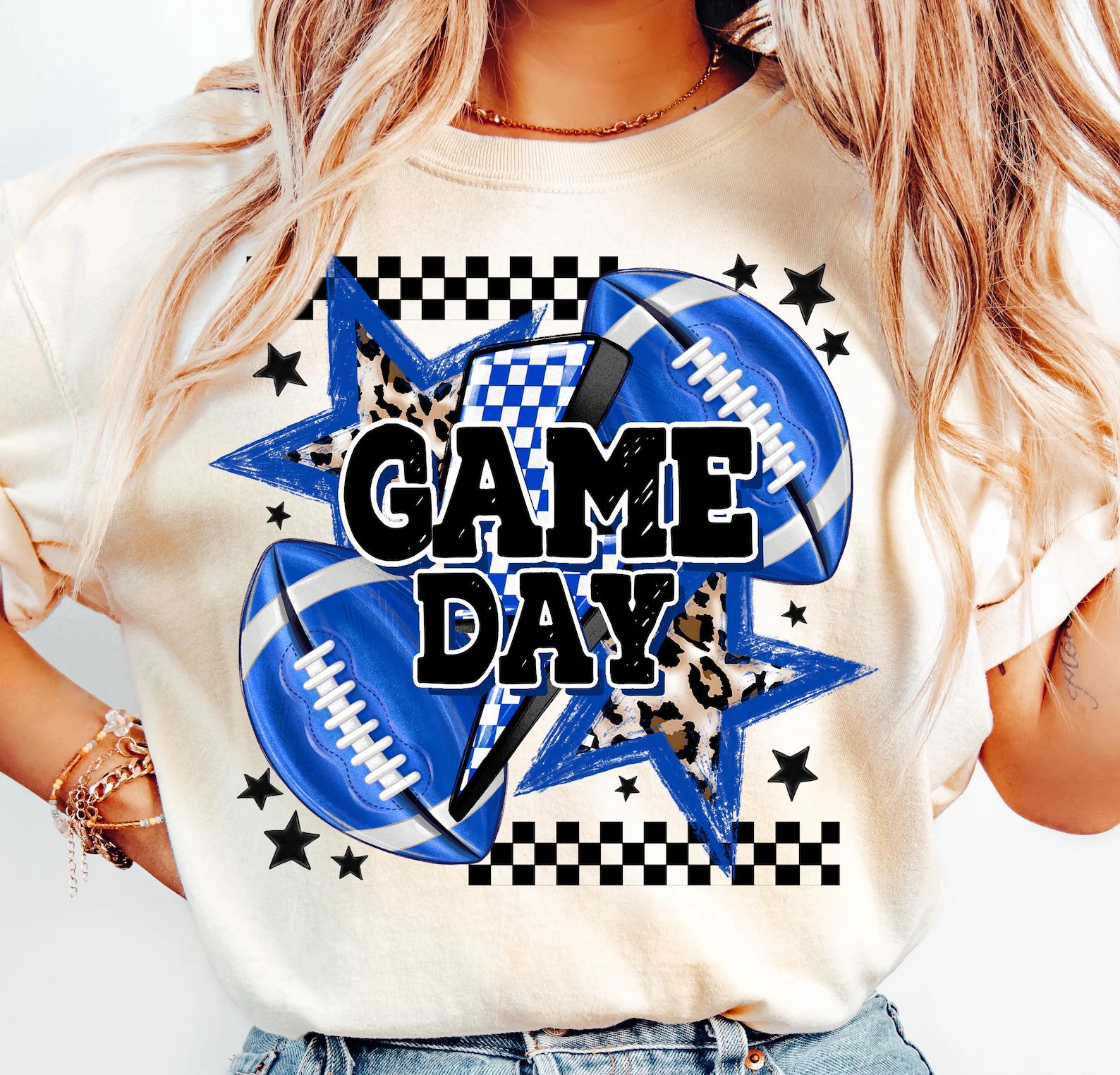 Preppy Blue Football Game Day Graphic T-Shirt