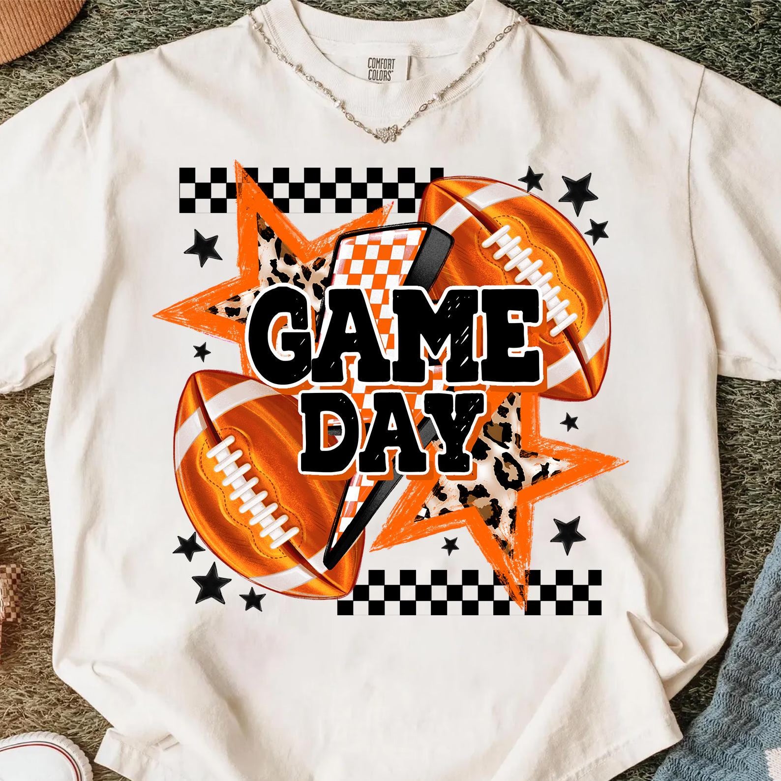 Preppy Orange Football Game Day Graphic T-Shirt