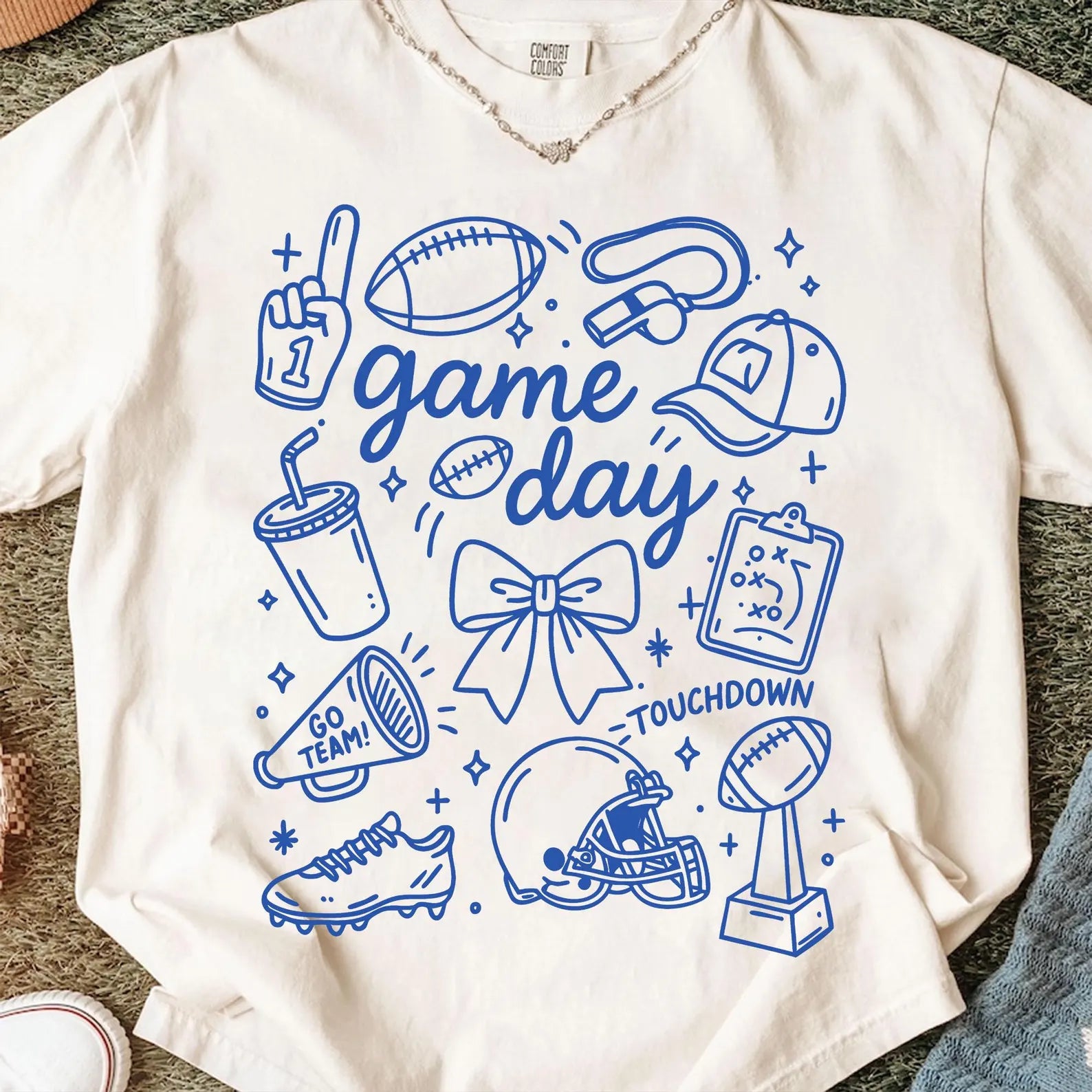 Preppy Blue Doodle Football Game Day