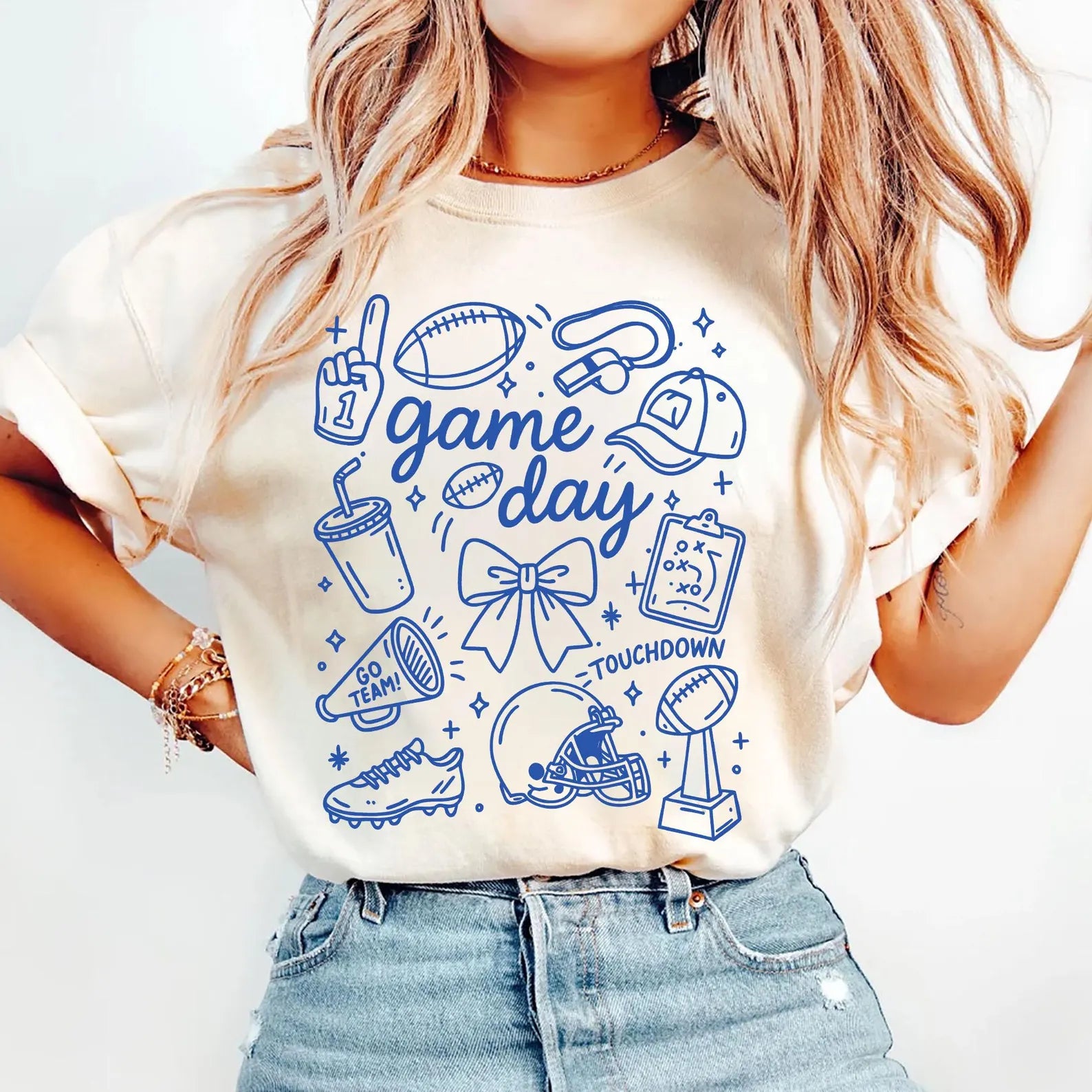 Preppy Blue Doodle Football Game Day