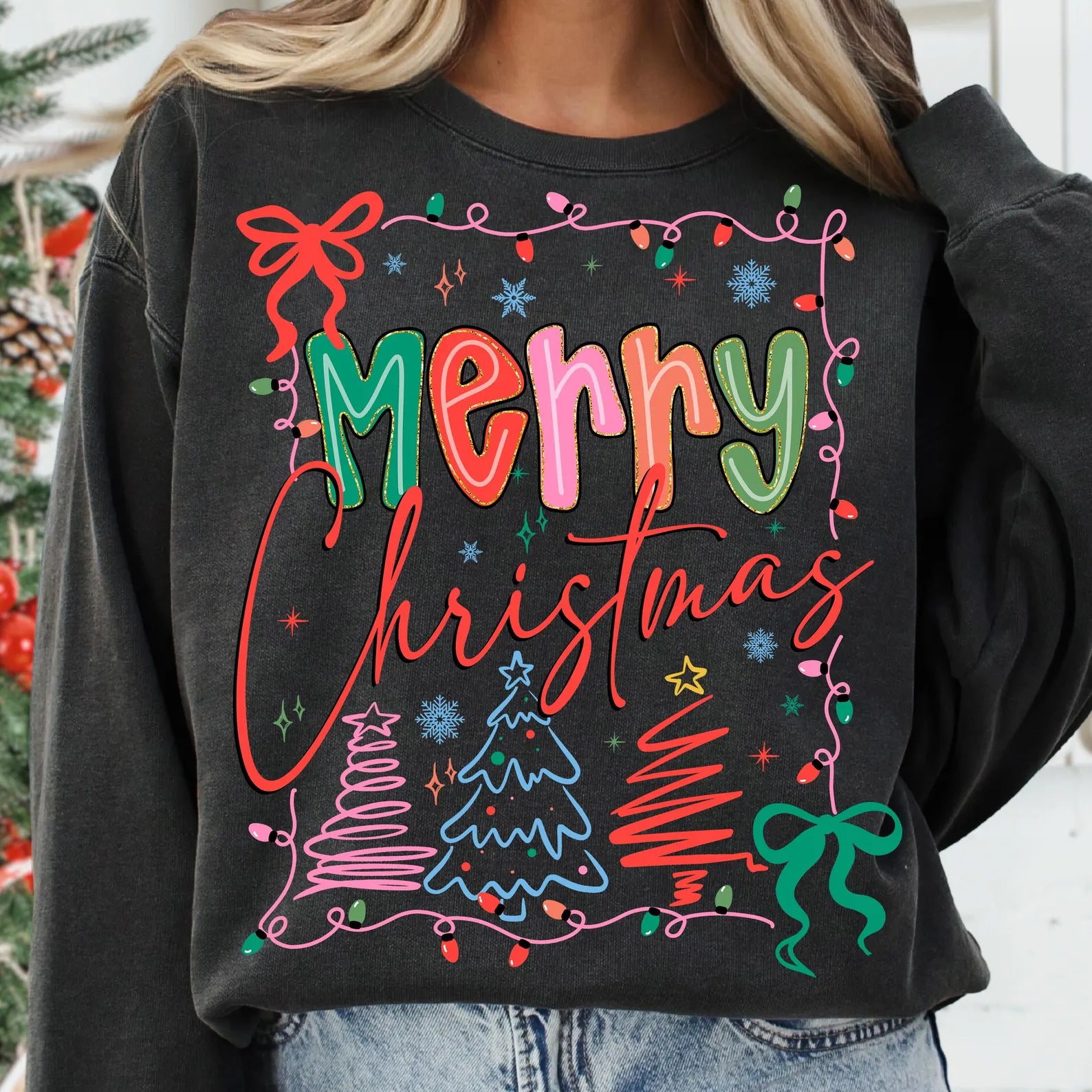 Doodle Merry Christmas Graphic T-Shirt