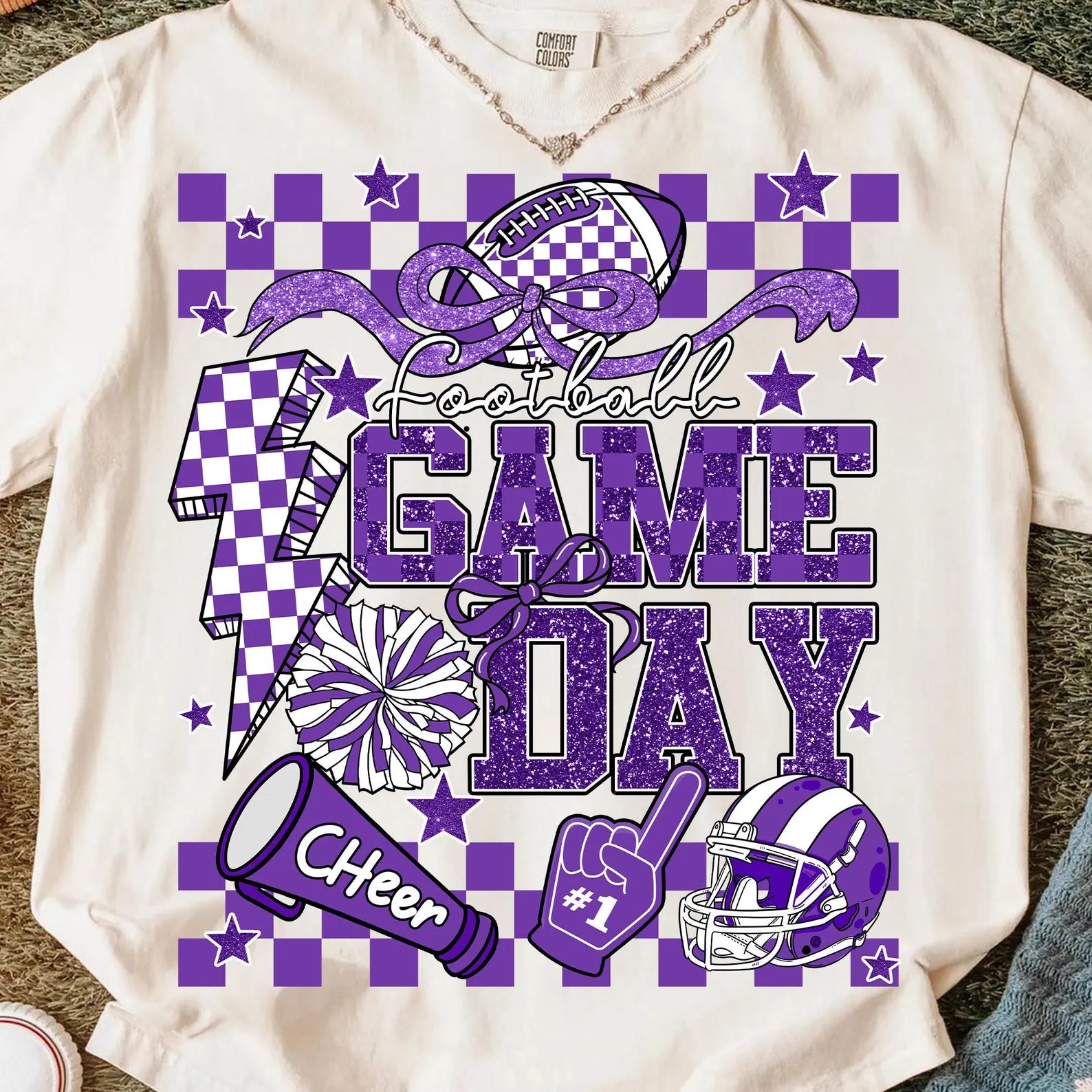 Purple Glitter Football Game Day