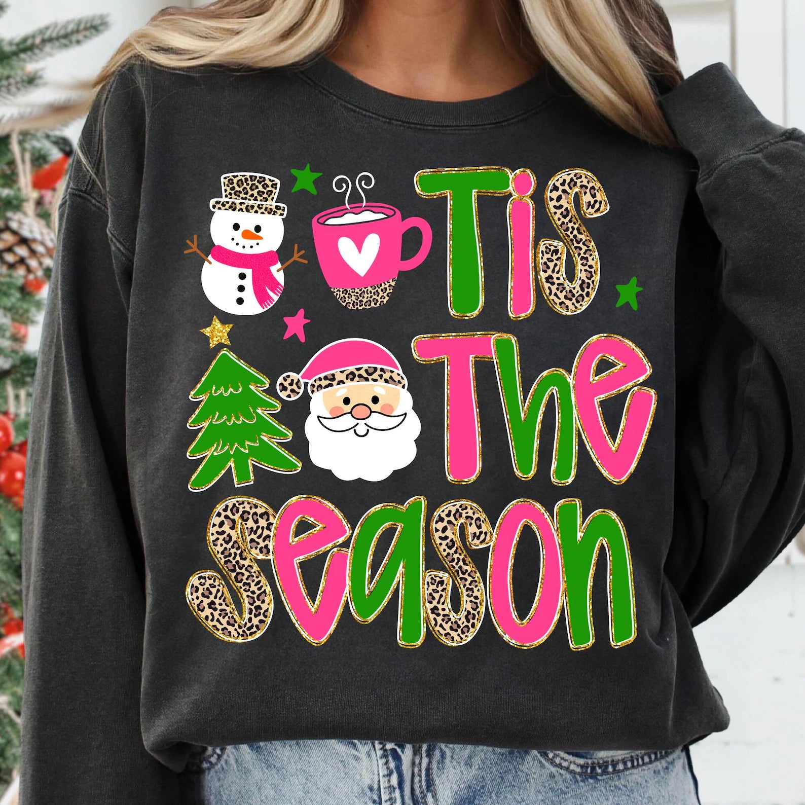 Tis The Season Snowman & Santa Christmas Graphic T-Shirt
