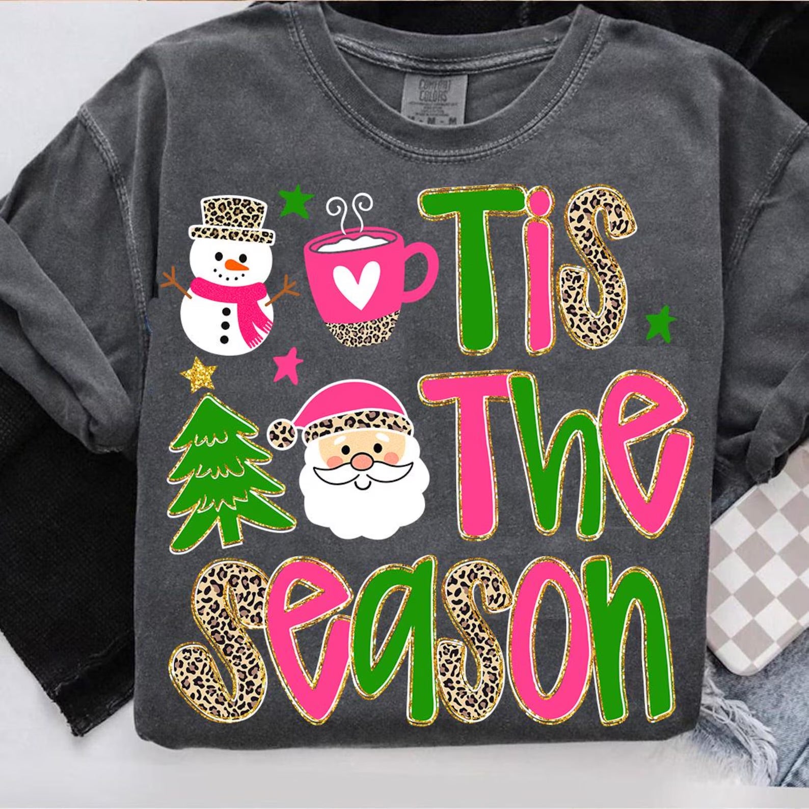 Tis The Season Snowman & Santa Christmas Graphic T-Shirt