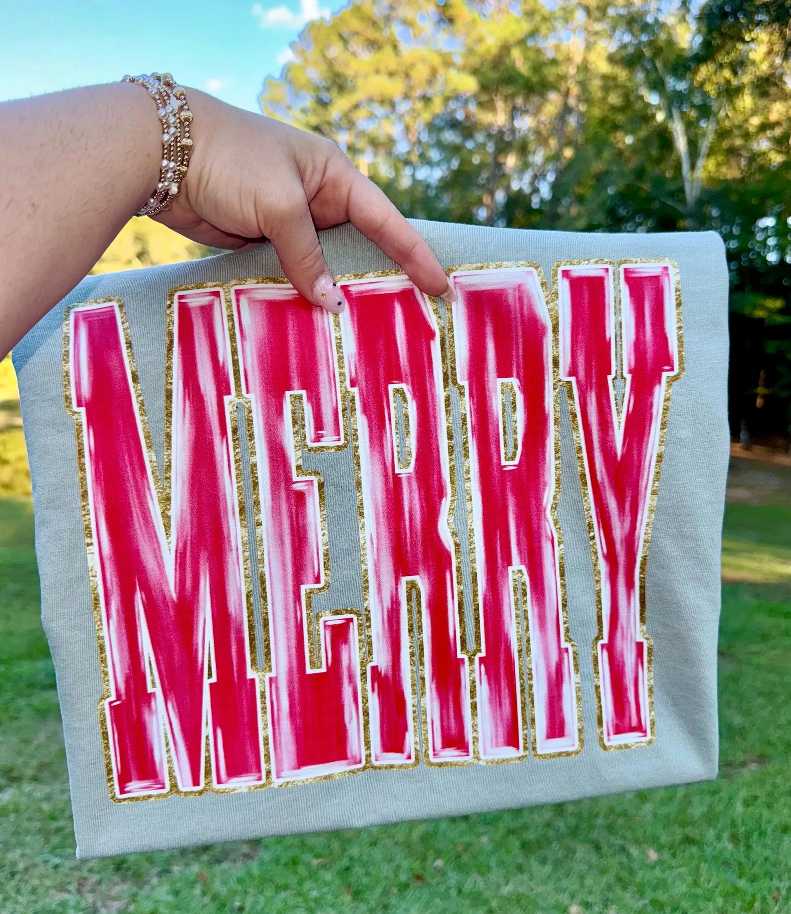 Pink & Gold Merry Graphic T-Shirt