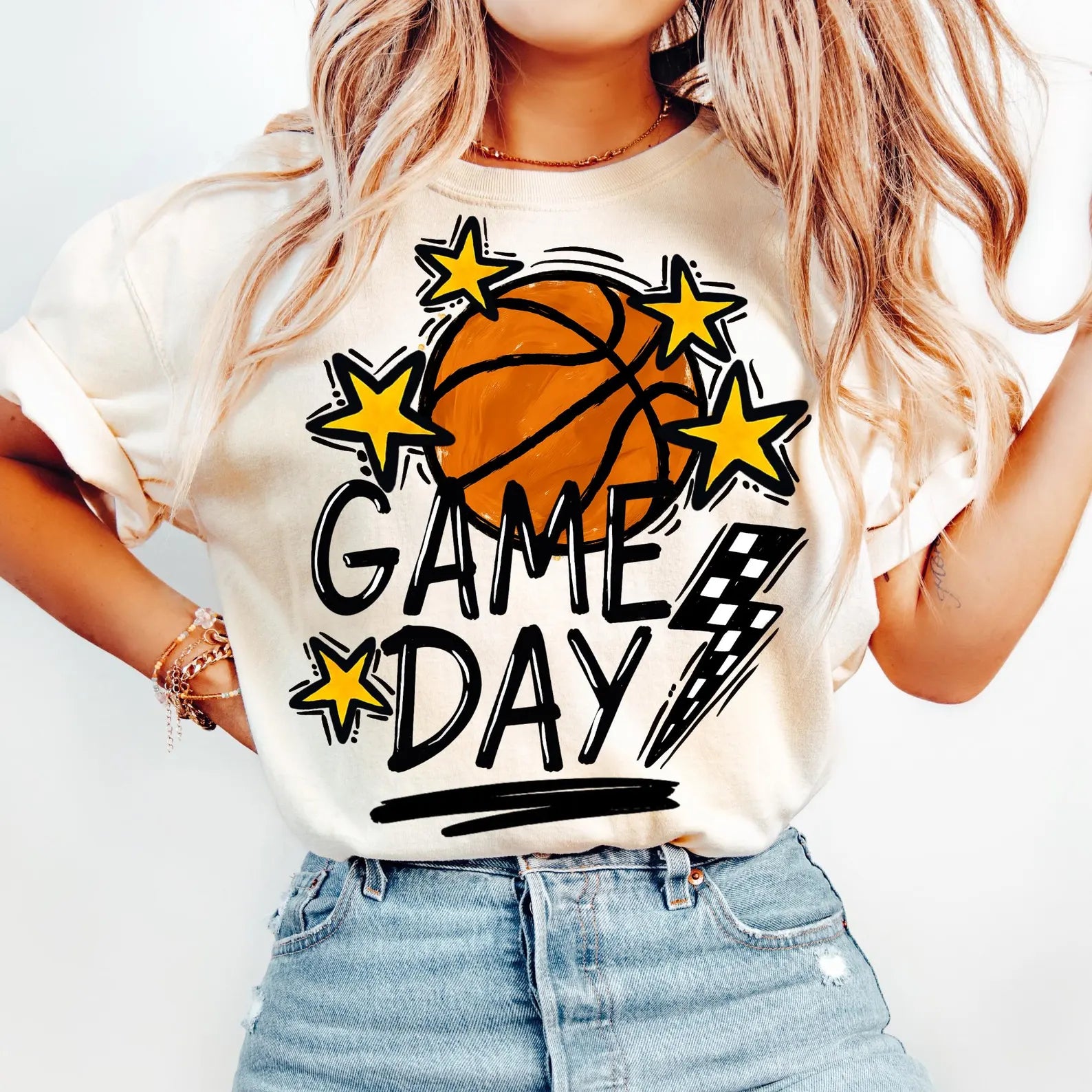 Hand Drawn Basketball Game Day Graphic T-Shirt
