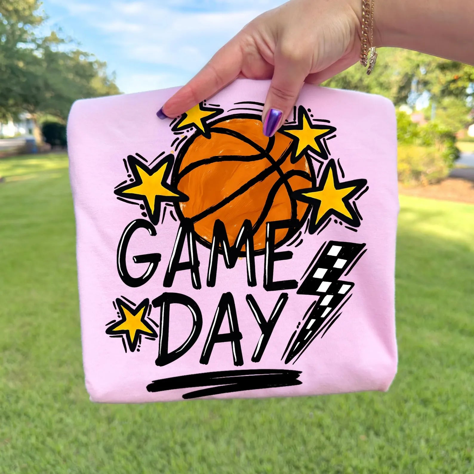 Hand Drawn Basketball Game Day Graphic T-Shirt