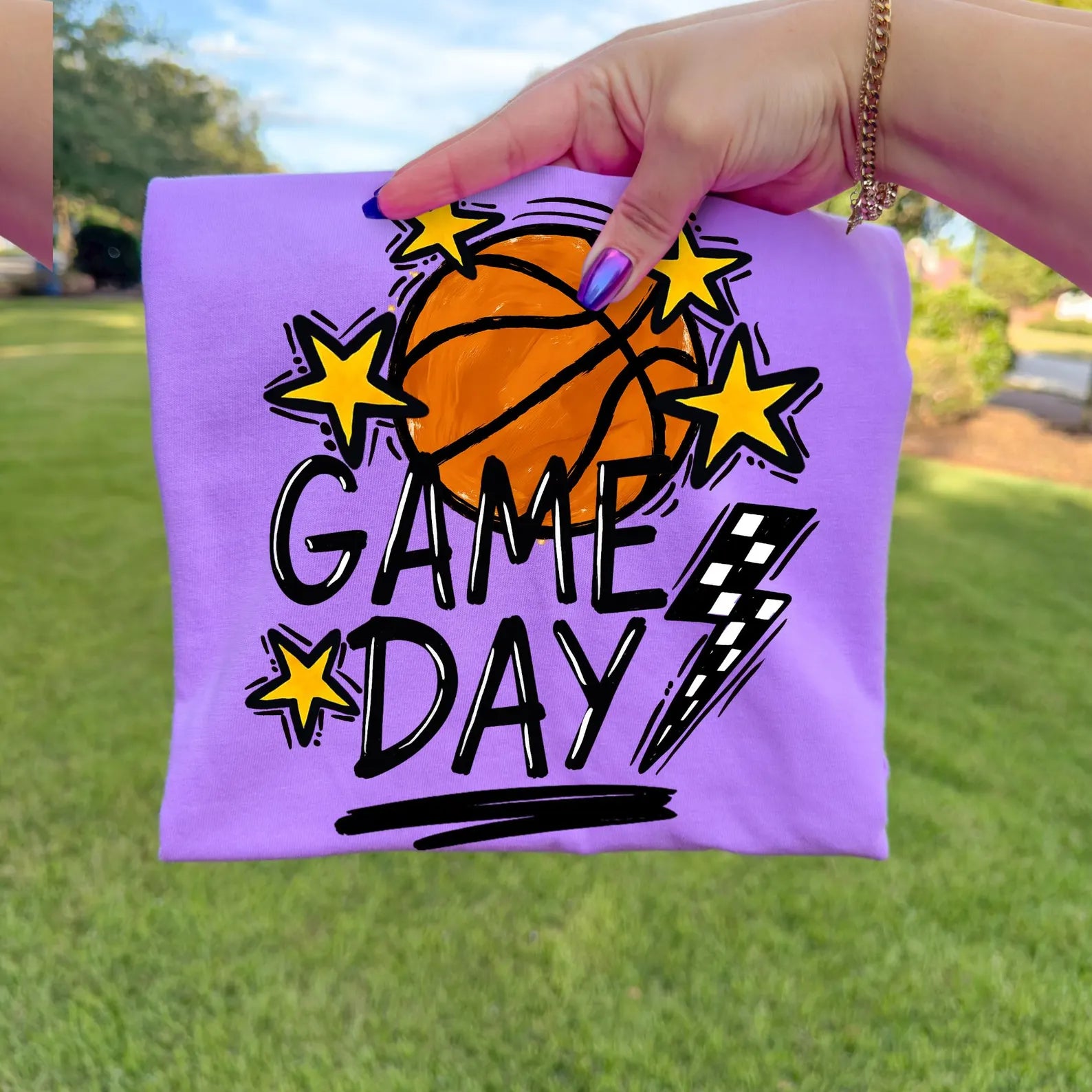 Hand Drawn Basketball Game Day Graphic T-Shirt