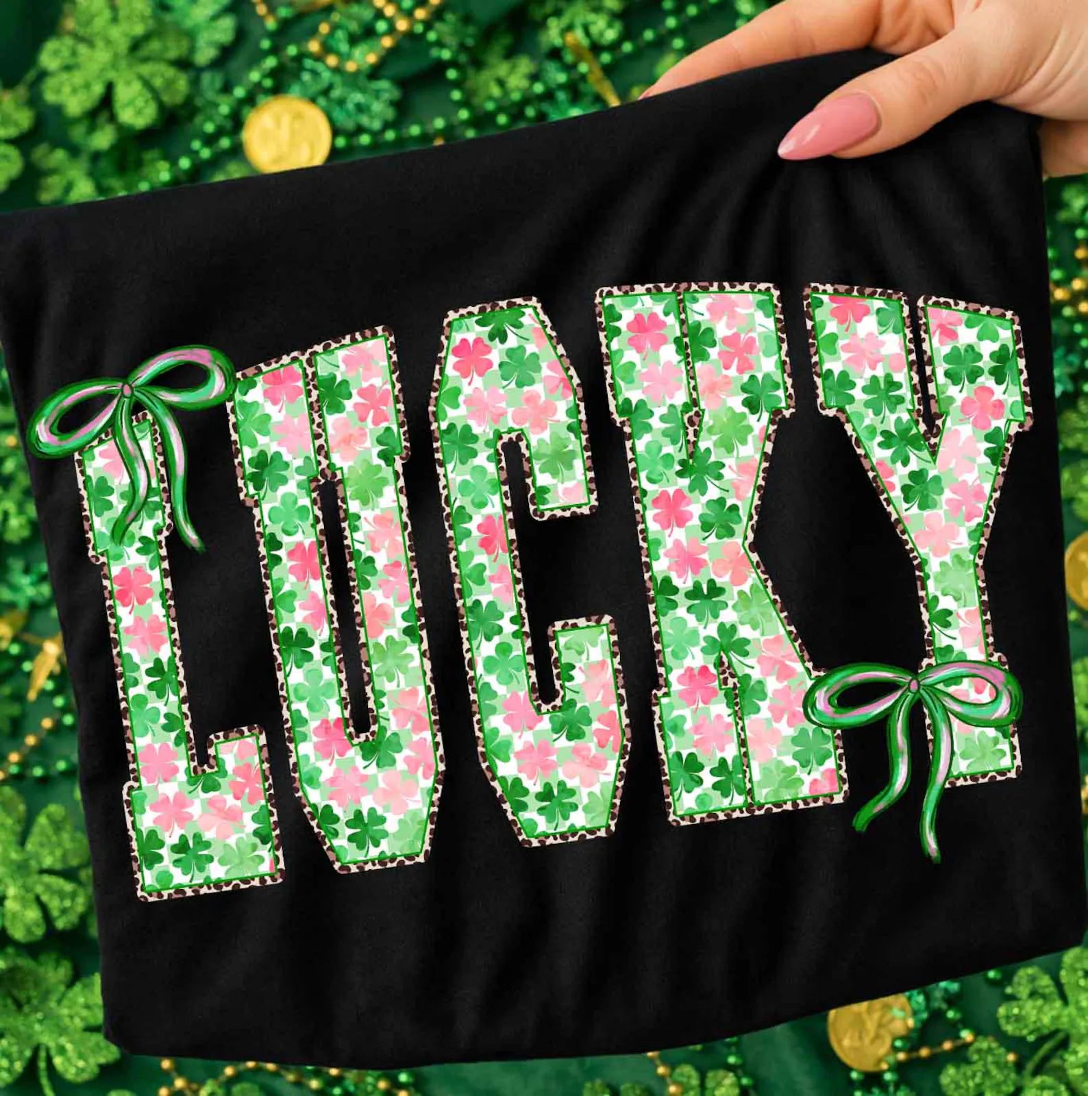 Pink & Green Lucky Graphic T-Shirt