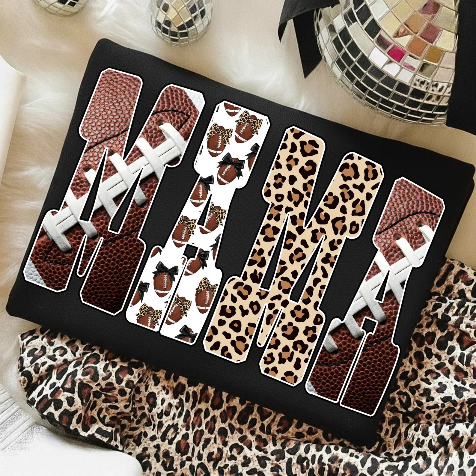Leopard & Football Mama Graphic T-Shirt - 2 Colors!