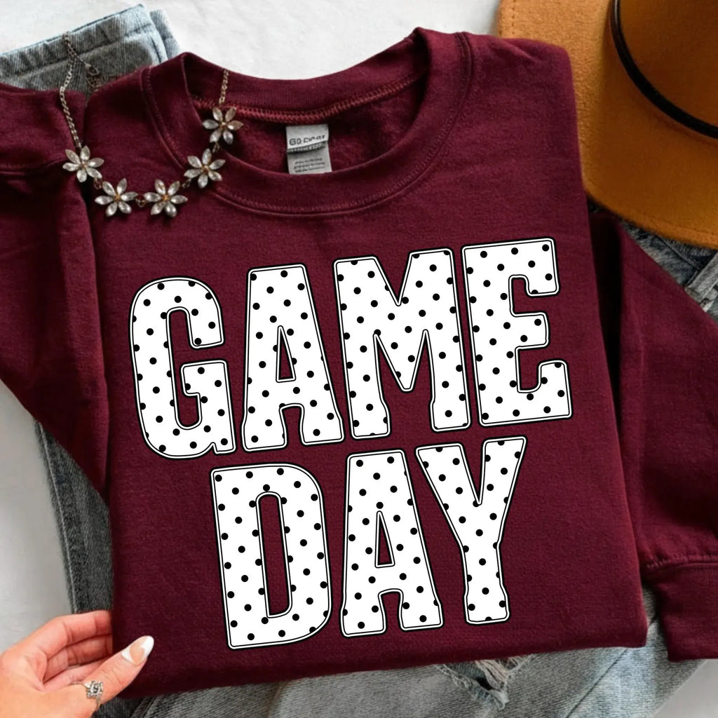Black and White Polka Dot Game Day Graphic Sweatshirt - Multiple Colors!