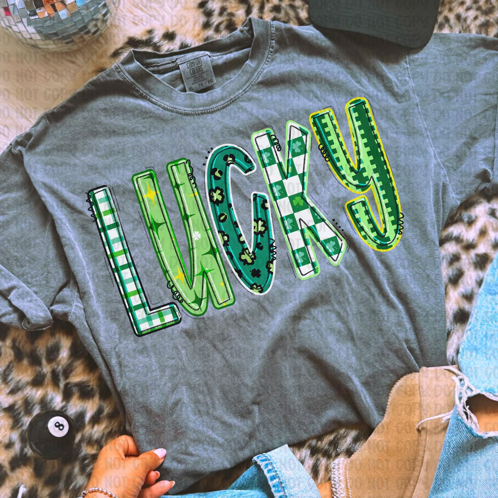 Green Lucky Doodle Graphic T-Shirt
