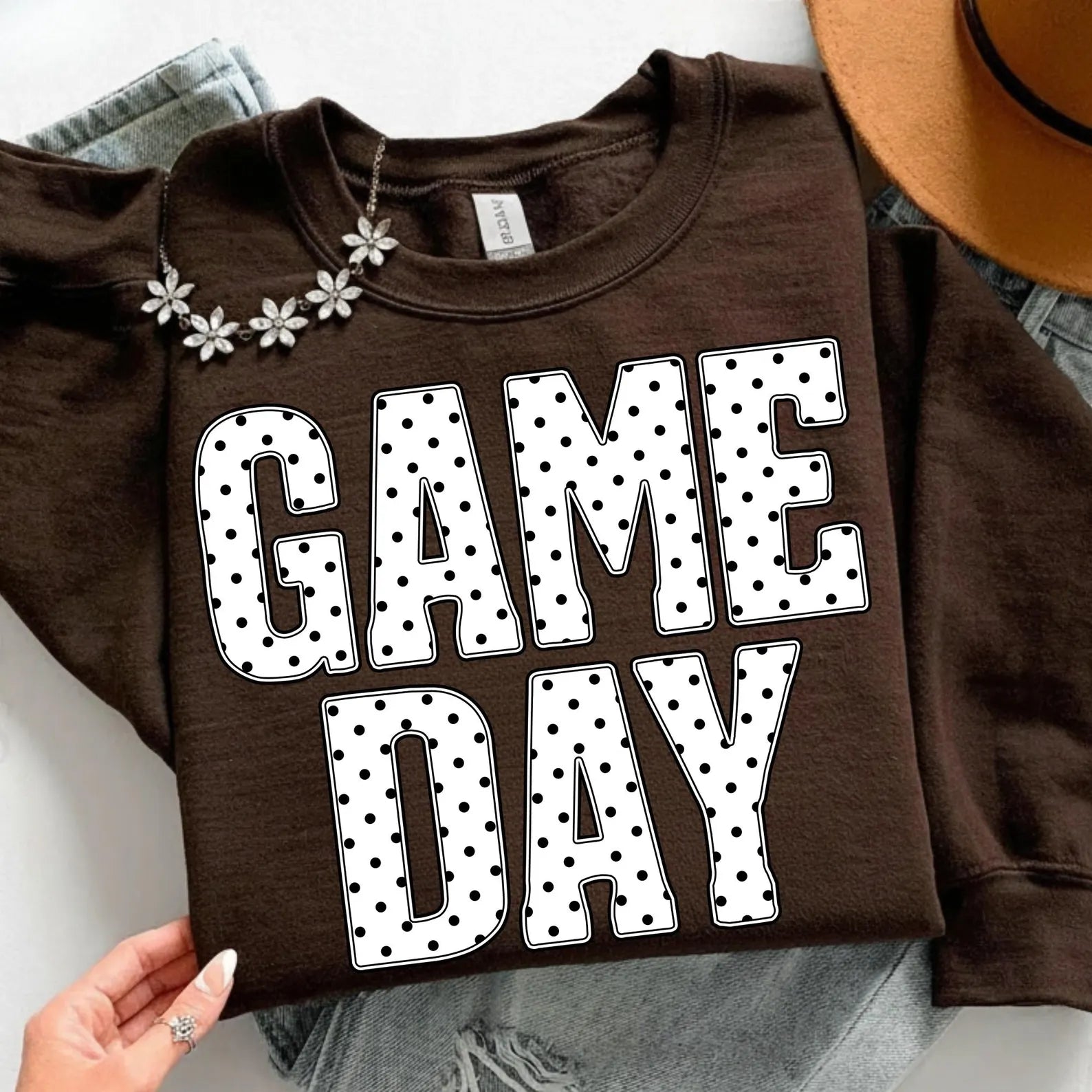 Black and White Polka Dot Game Day Graphic Sweatshirt - Multiple Colors!