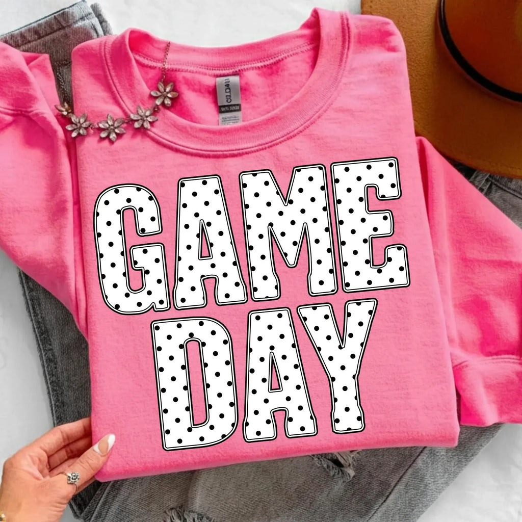 Black and White Polka Dot Game Day Graphic Sweatshirt - Multiple Colors!