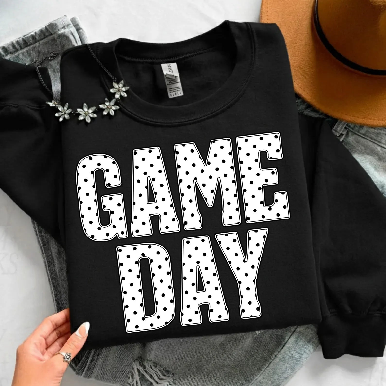 Black and White Polka Dot Game Day Graphic Sweatshirt - Multiple Colors!