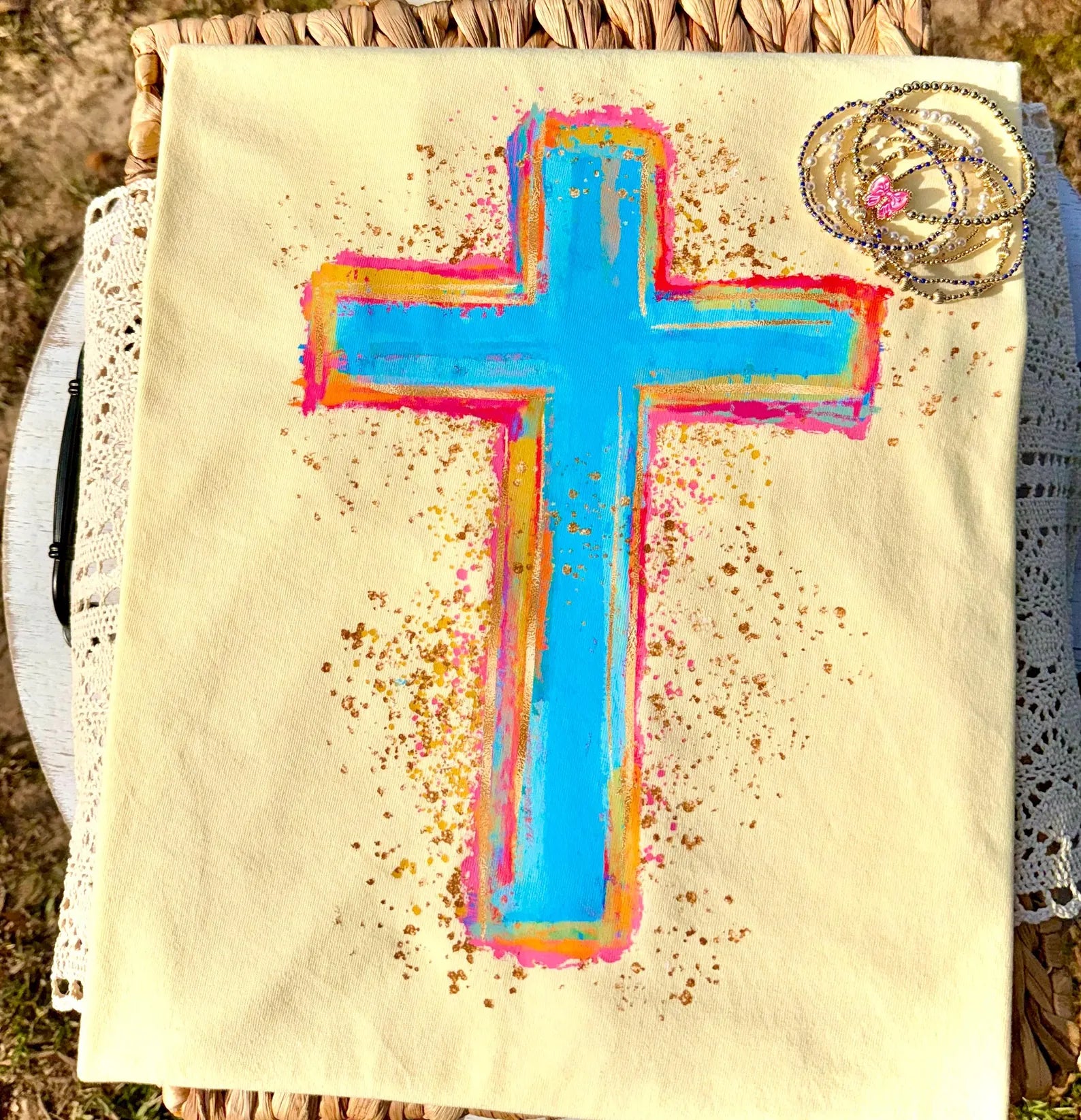 Brush Stroke Easter Cross Graphic T-Shirt