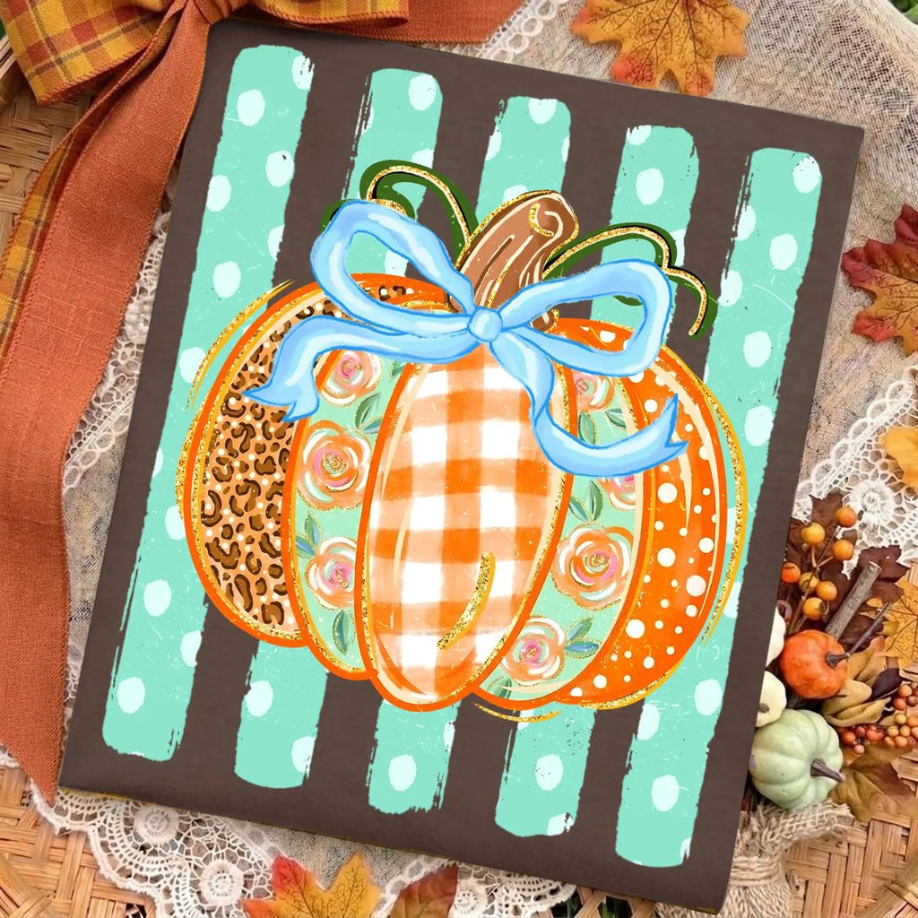 Mint Stripe Pumpkin Graphic T-Shirt - 3 Colors!