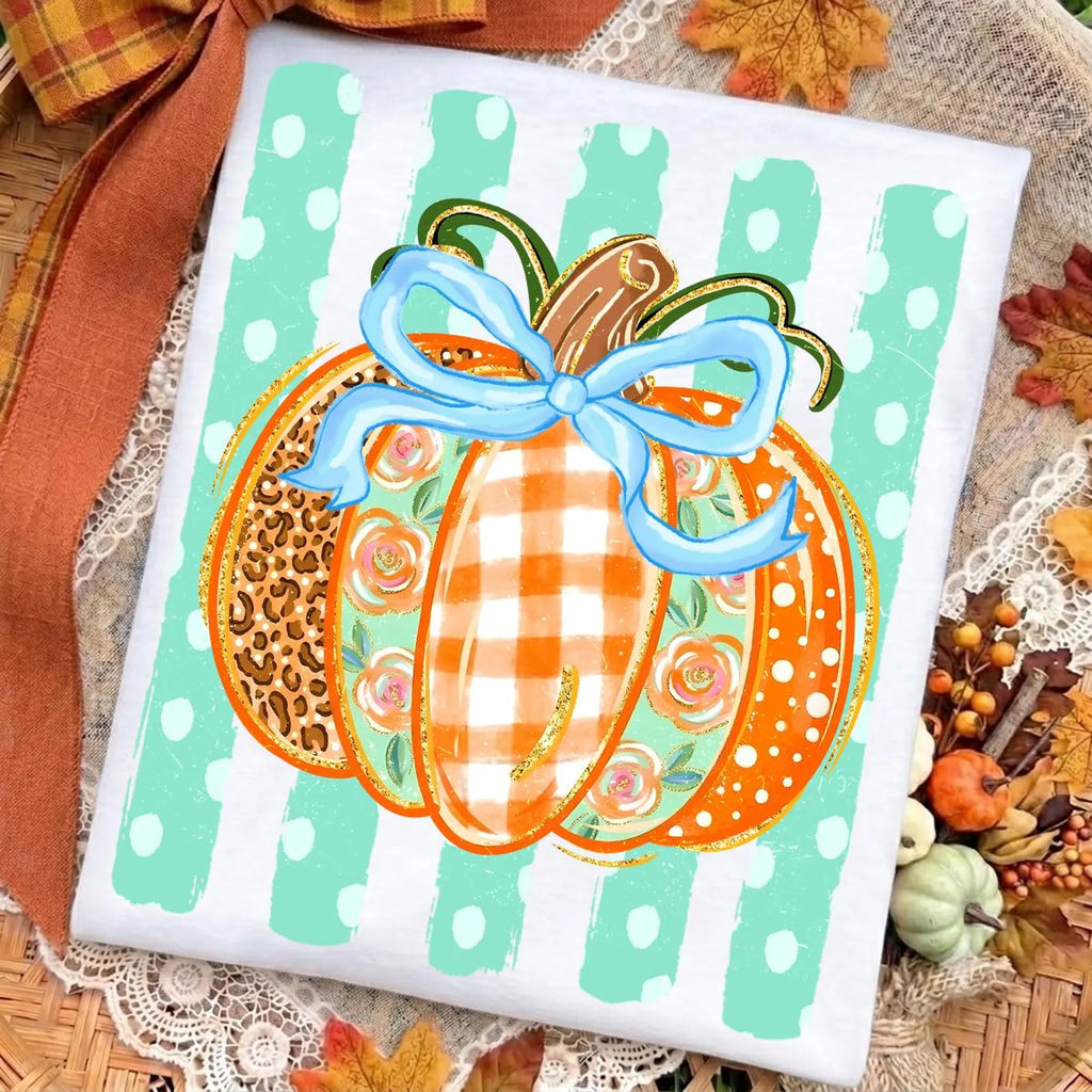 Mint Stripe Pumpkin Graphic T-Shirt - 3 Colors!