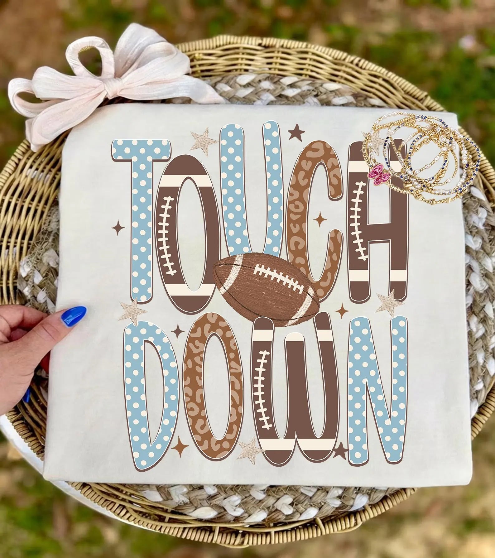 Blue & Brown Football Game Day Graphic T-Shirt