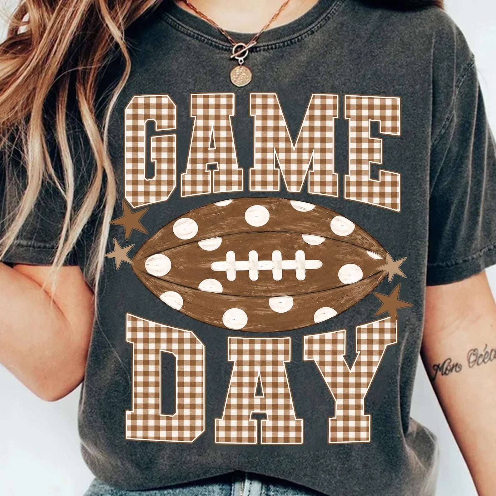 Gingham Football Game Day Graphic T-Shirt