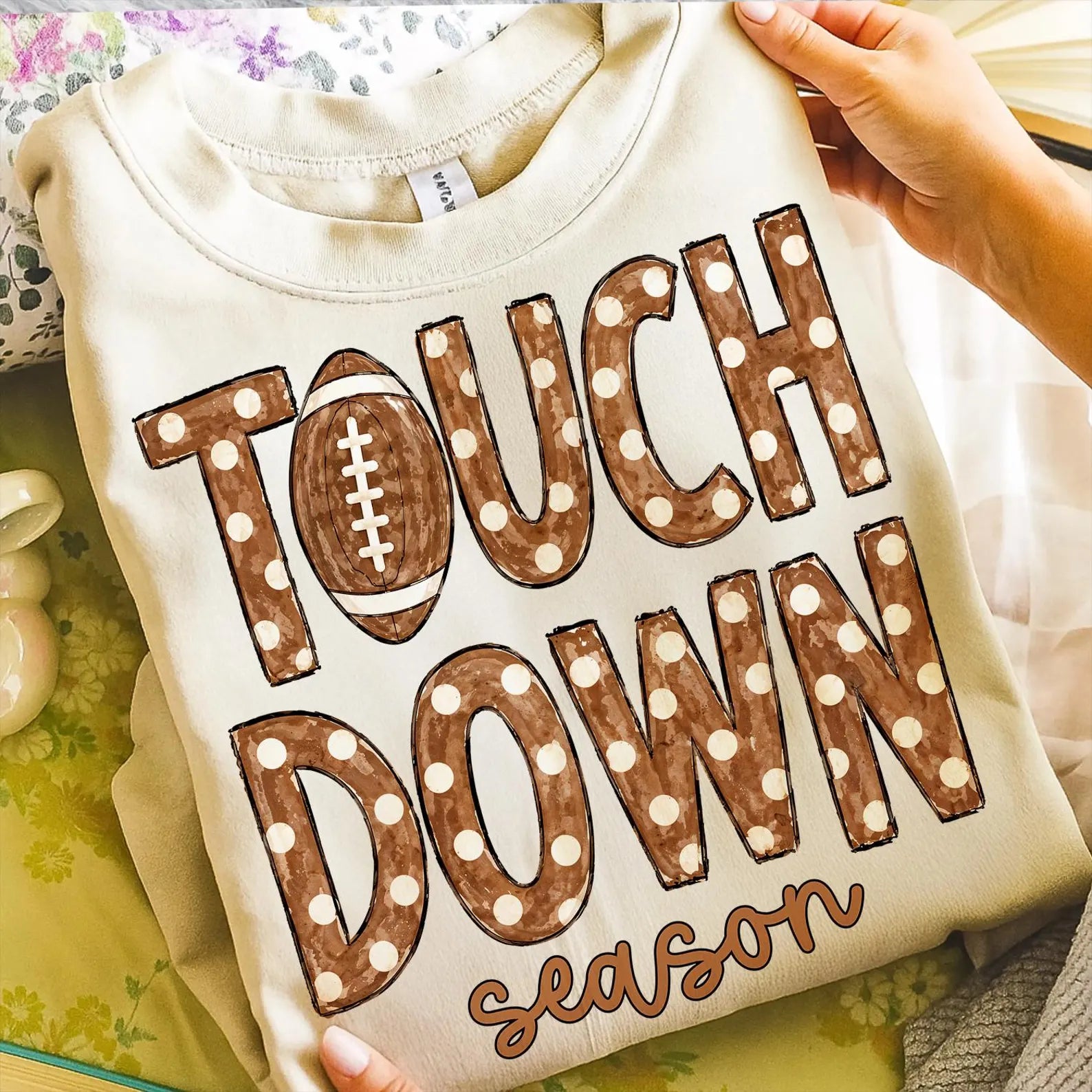 Brown Polka Dot Touch Down Season Graphic T-Shirt & Sweatshirt