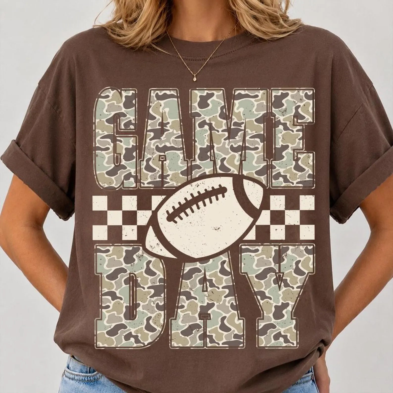 Camo Football Game Day Graphic T-Shirt