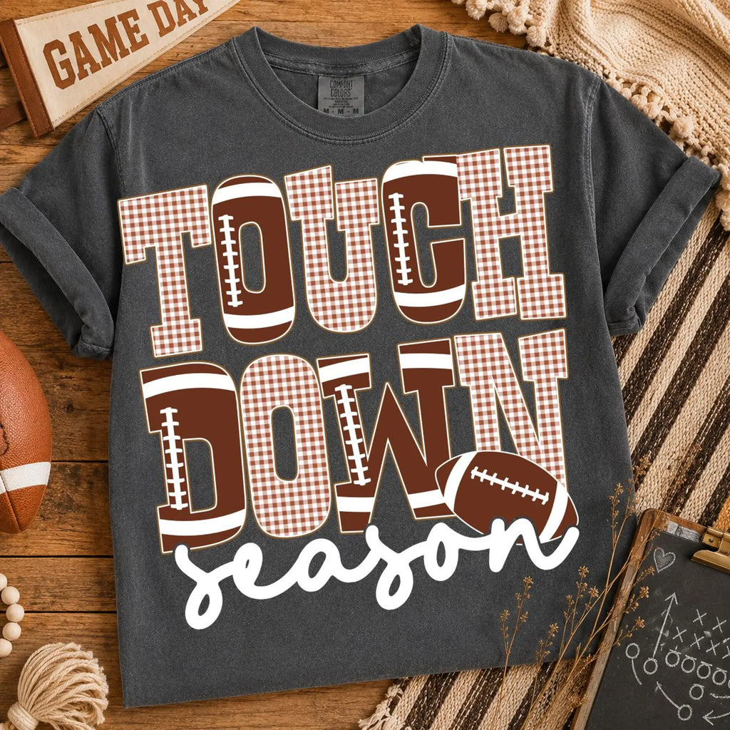 Brown Gingham Touchdown Season Graphic T-Shirt