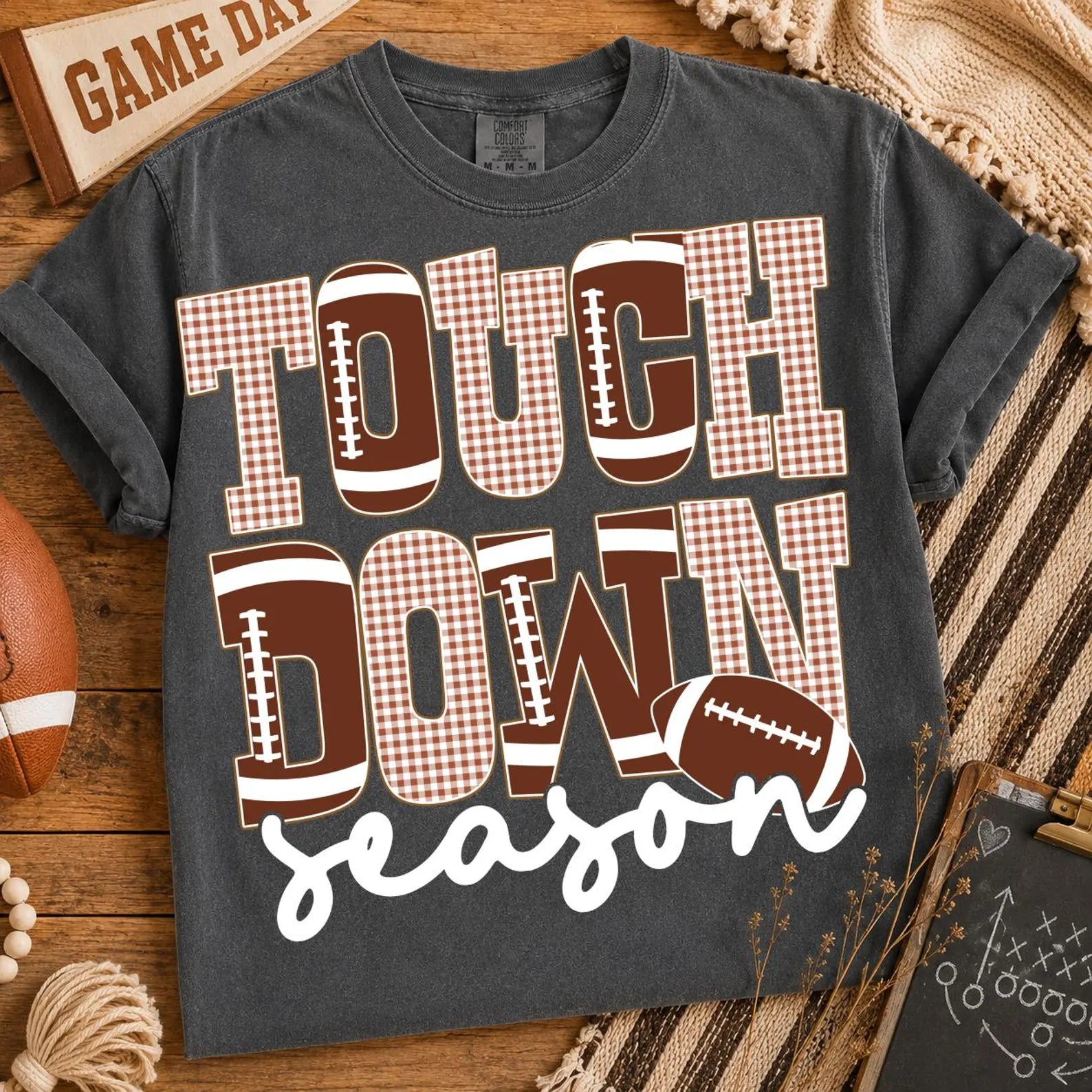 Brown Gingham Touchdown Season Graphic T-Shirt