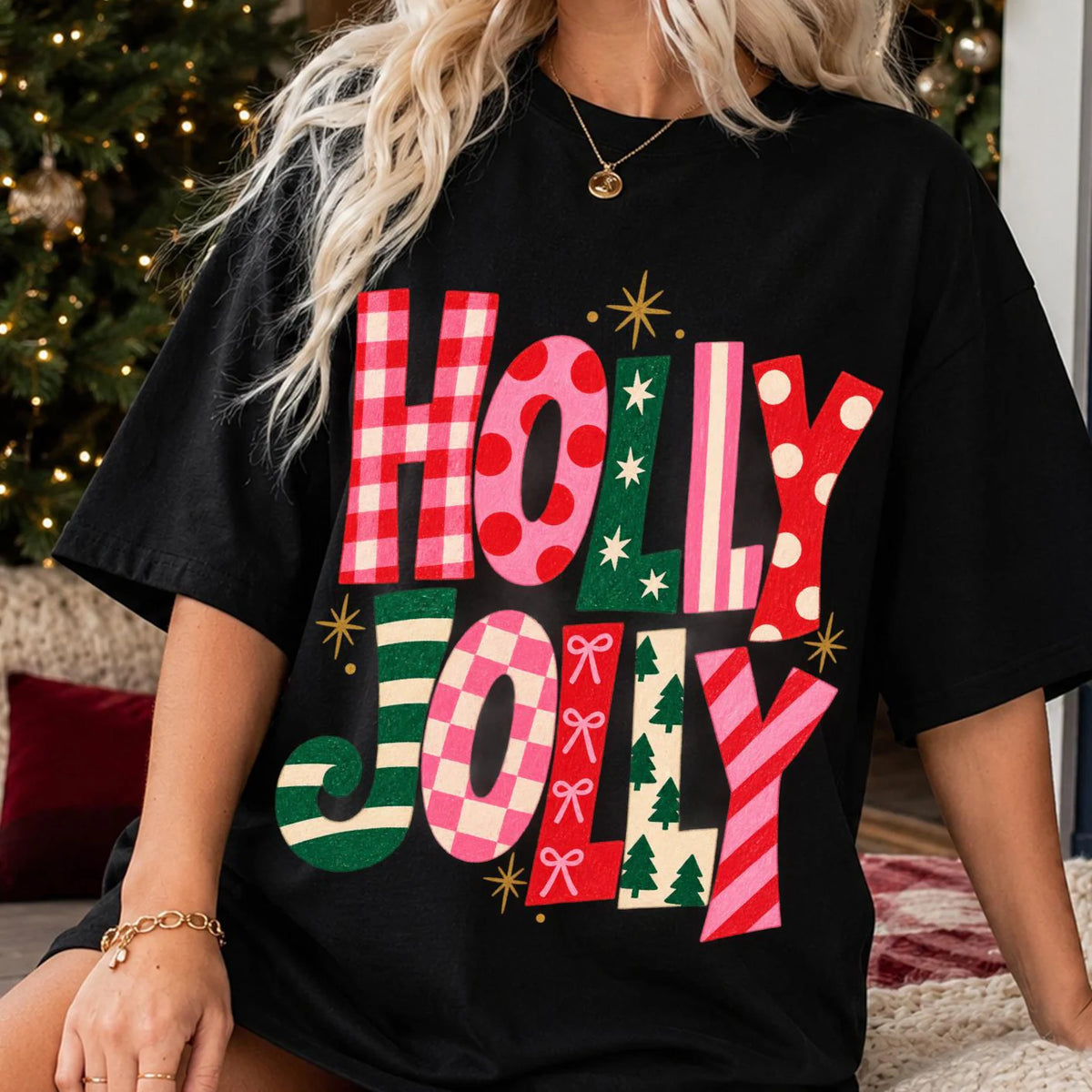 Holly Jolly Pink & Green Graphic T-Shirt