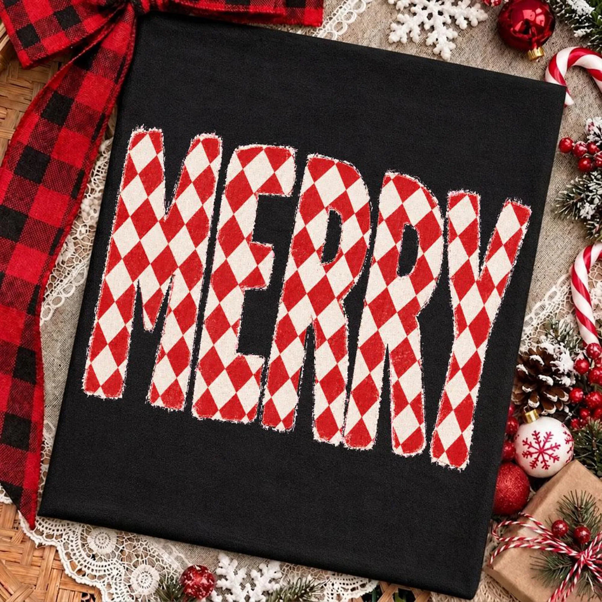 Retro Checker Merry Graphic T-shirt