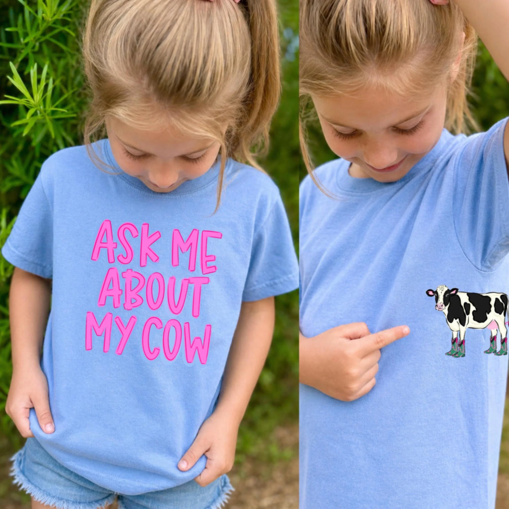 Ask Me About My Cow Youth Graphic T-Shirt - 2 Colors!