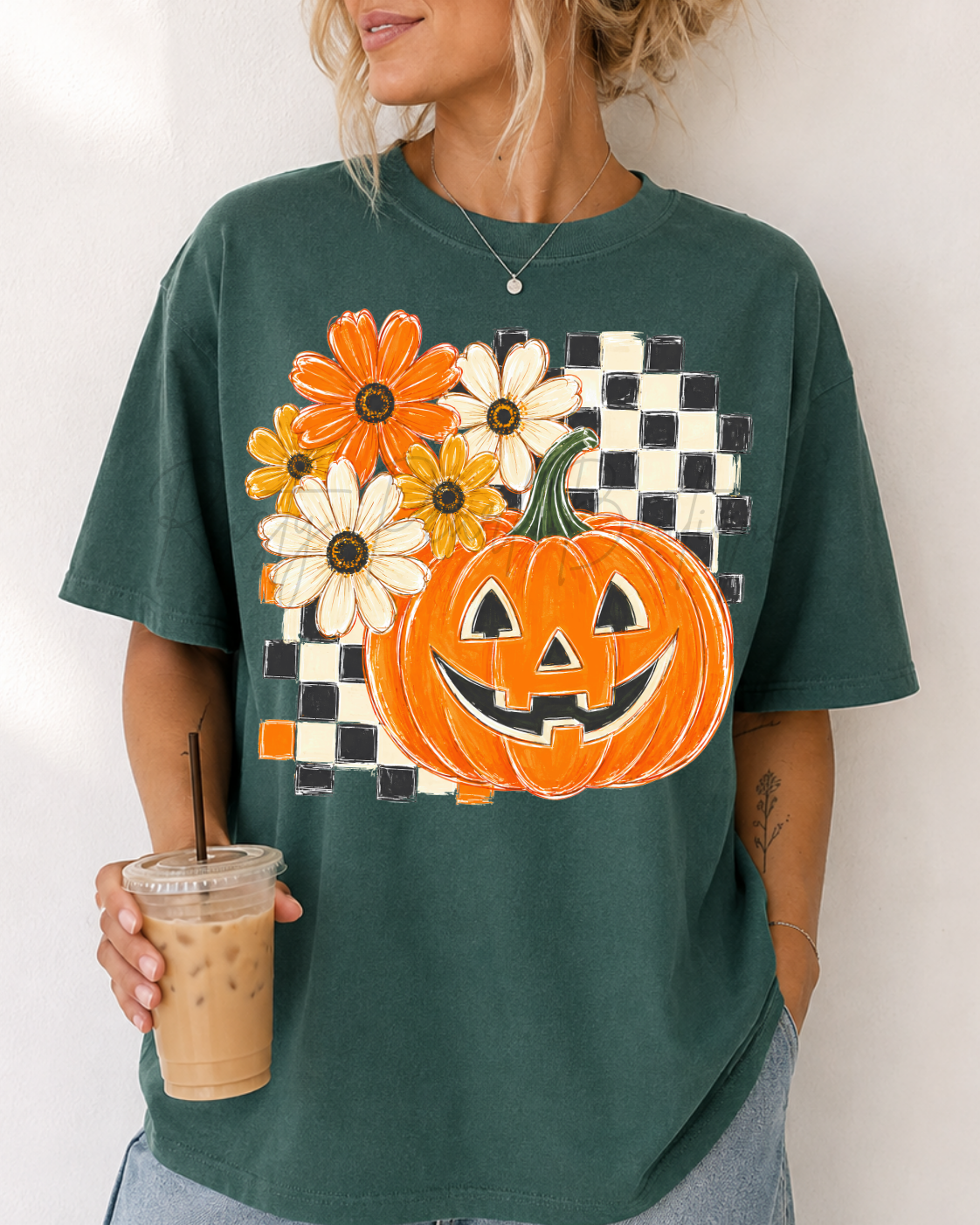 Checker Jack-O-Lantern Pumpkin Graphic T-Shirt