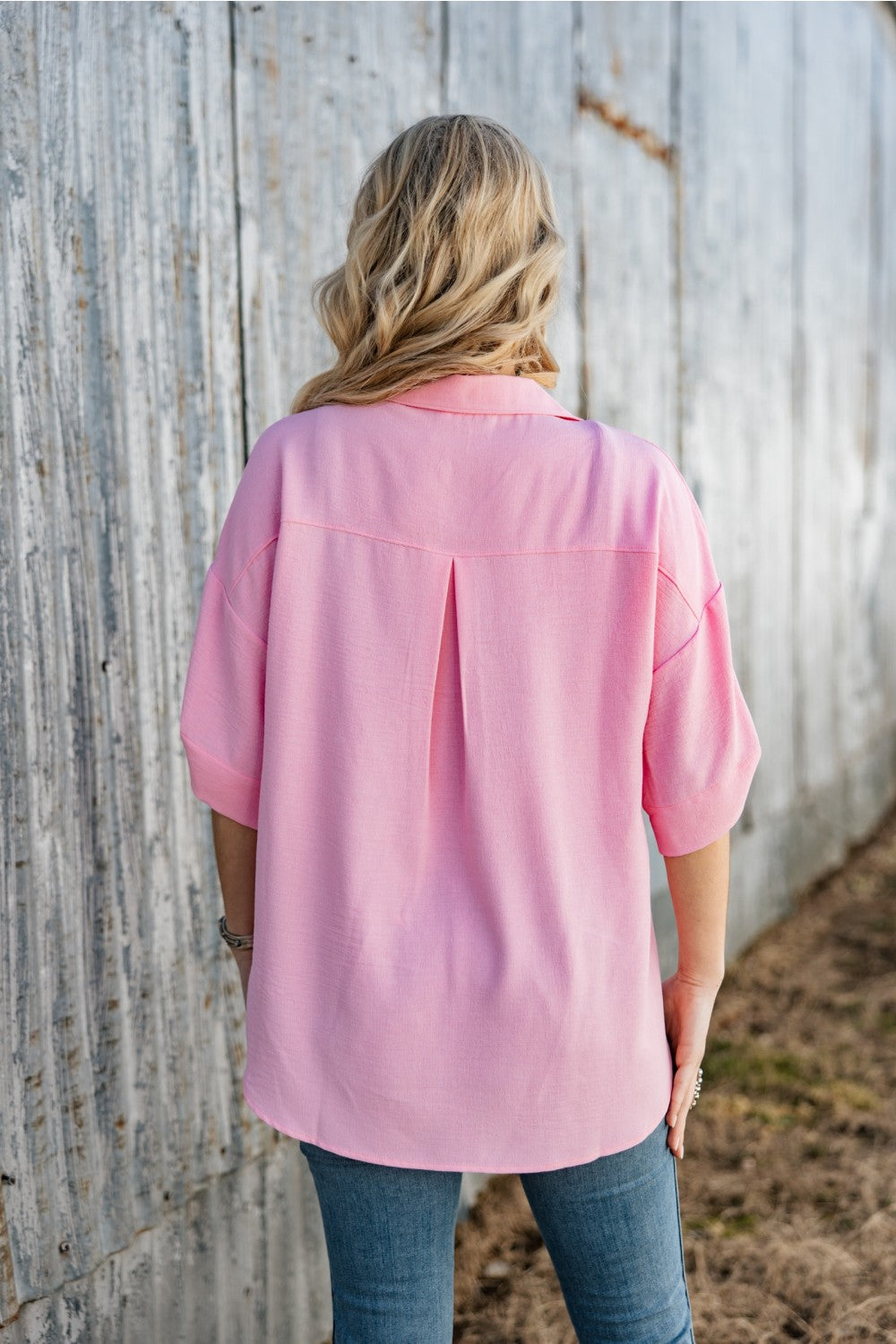 Everyday Adventures Blush Button Down Blouse