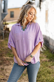 Everyday Adventures Lavender Button Down Blouse