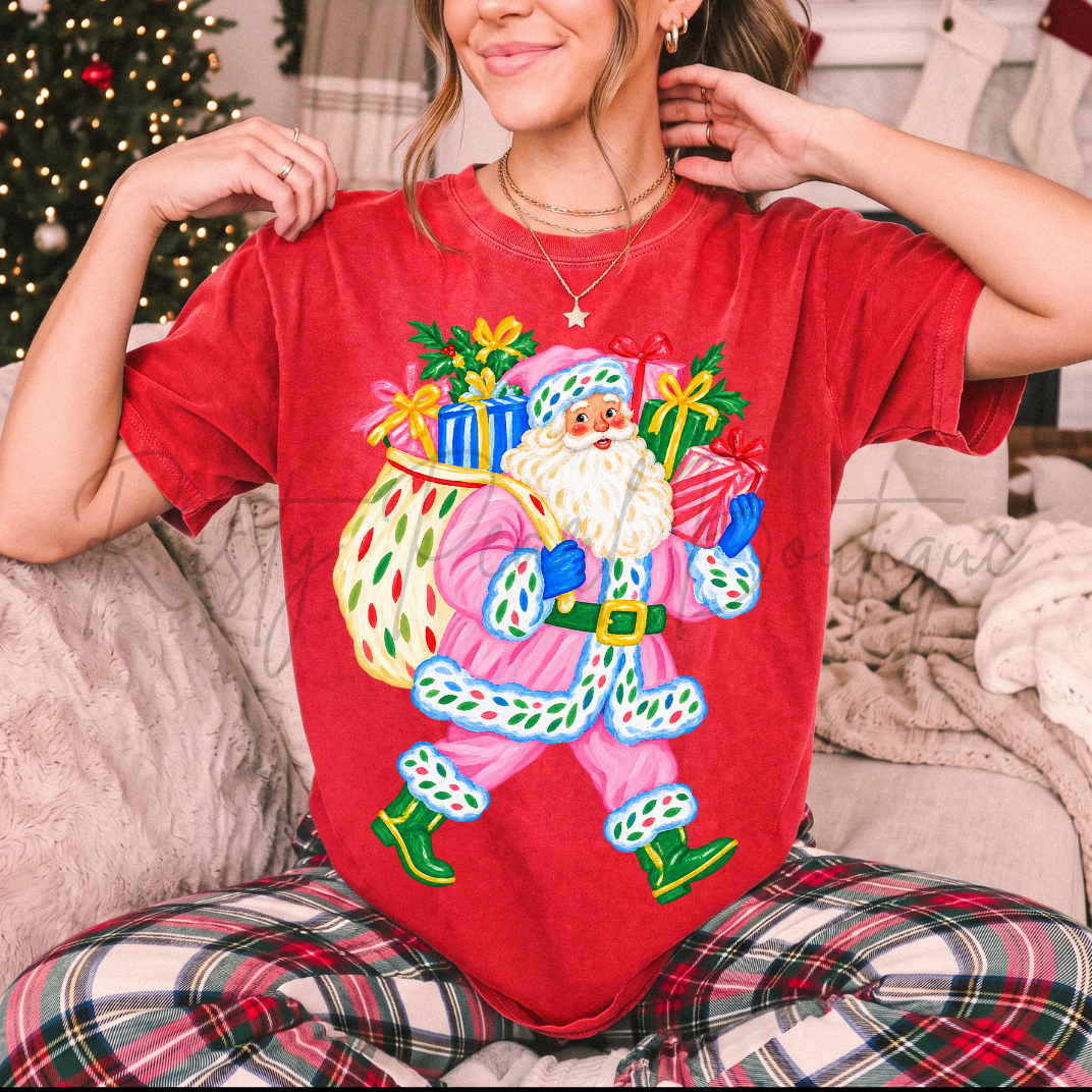 Pink Santa Claus Graphic T-Shirt | Multiple Colors | Youth & Adult