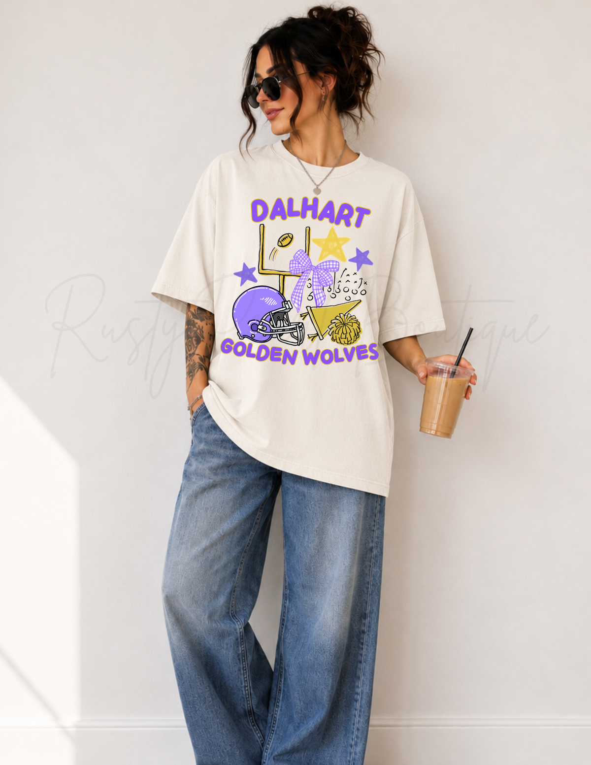 Preppy Dalhart Wolves Football Graphic T-Shirt