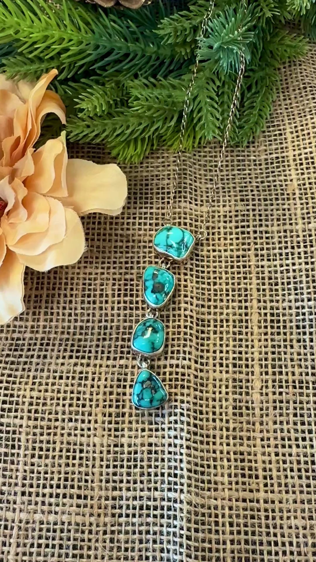 Four Stone Turquoise Lariat Necklace 16"