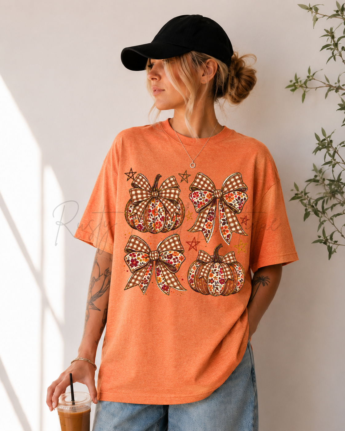 Gingham Pumpkins & Bows Graphic T-Shirt