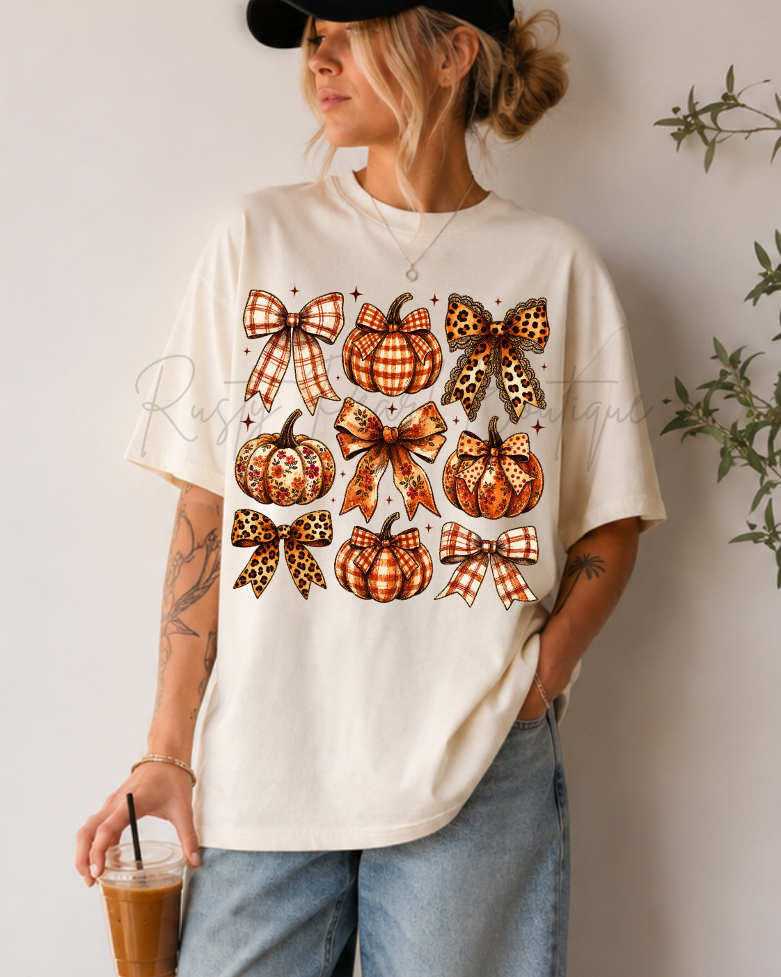 Bows & Pumpkins Collage Graphic T-Shirt