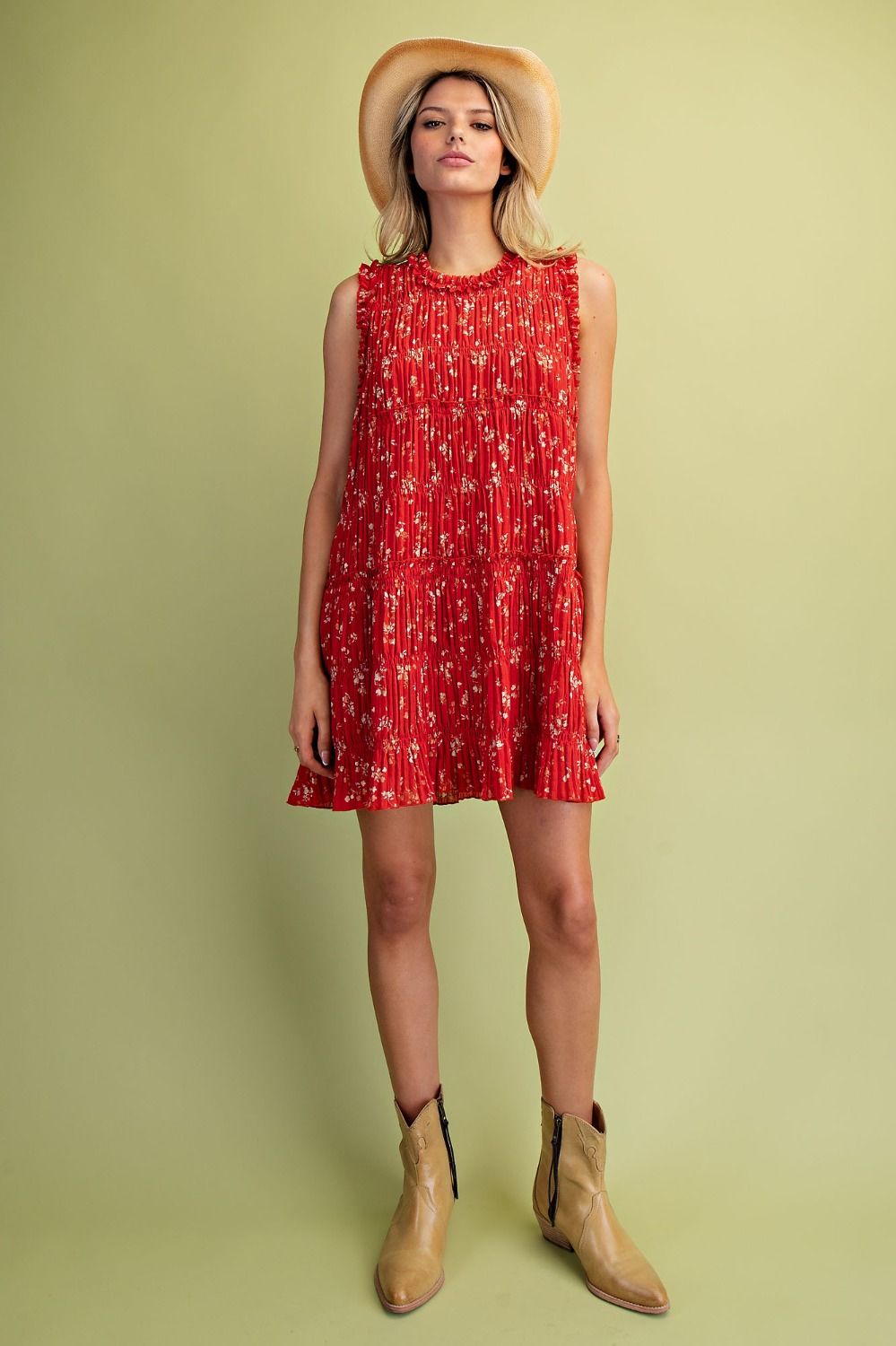 Red Sleeveless Chiffon Dress